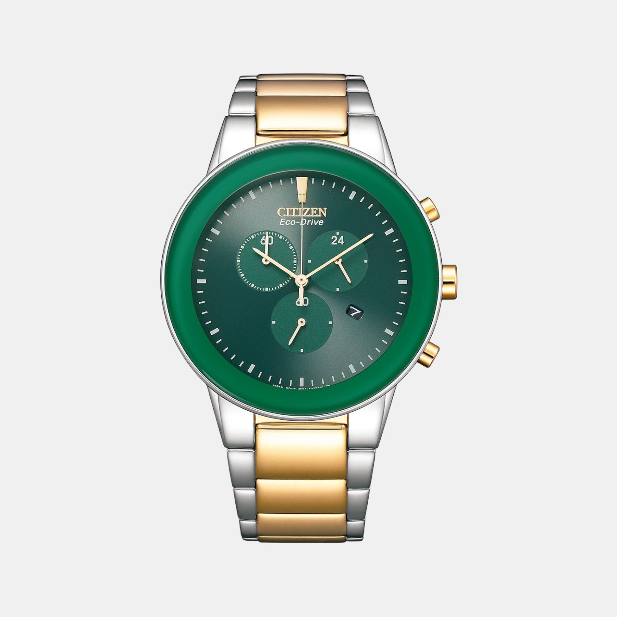Citizen Axiom Men Eco-Drive Green Dial Chronograph Stainless Steel Watch AT2244-84X