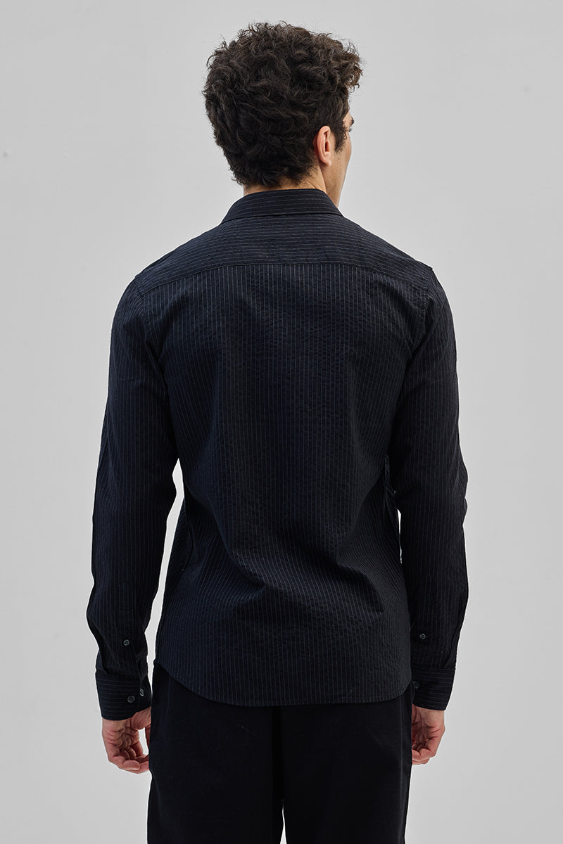 SNITCH Black Slim Fit Stripes Shirt - view 7