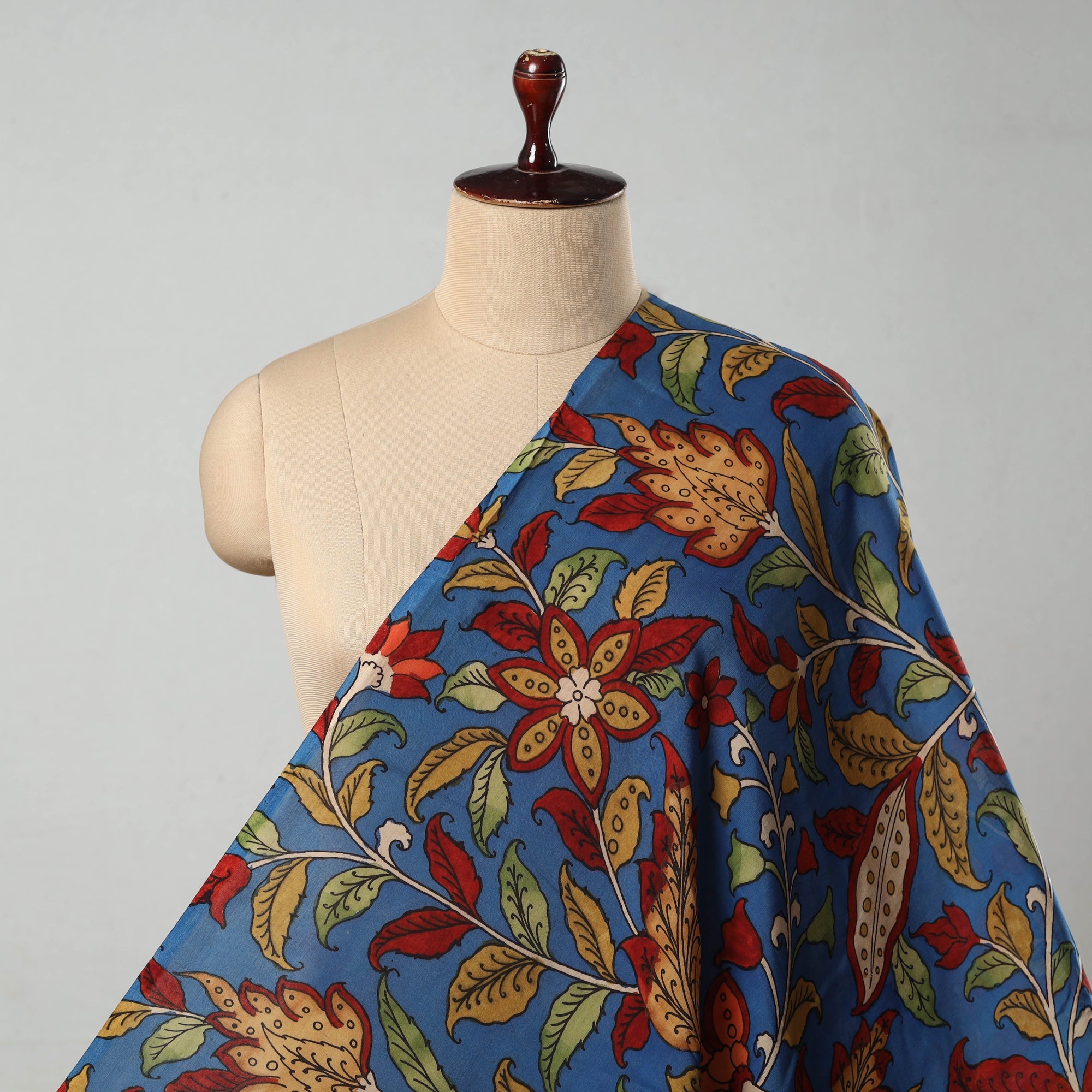 SOUTH KARGHA Blue - Bangalore Silk Srikalahasti Pen Kalamkari Fabric 05