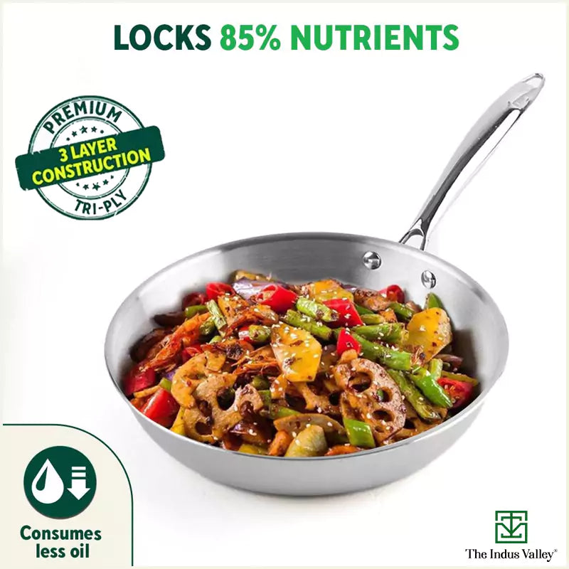 The Indus Valley TurboCuk Tri-ply Stainless Steel Fry Pan, Premium 3 Layer Thick Body, Induction, Non-stick, 23.4/25.4/28 cm, 1.5/1.7/1.9L - view 7