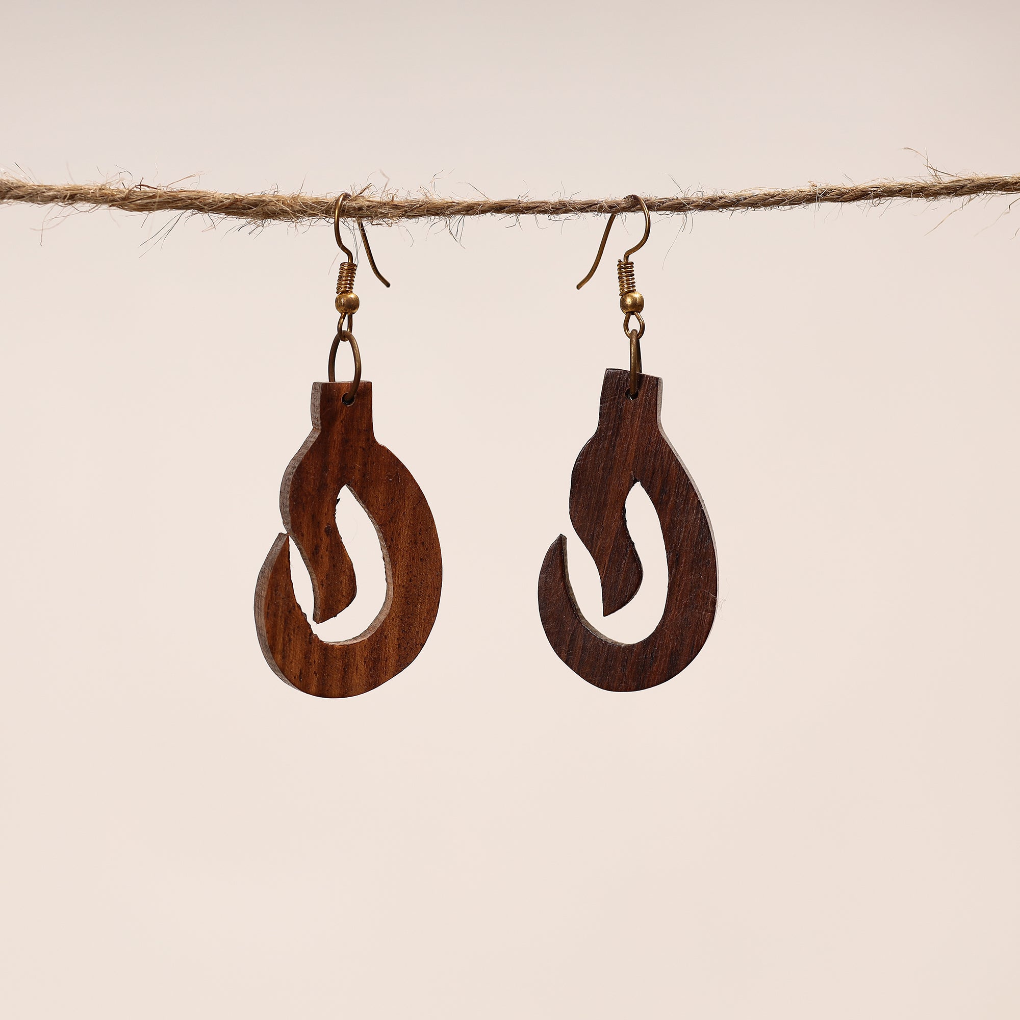 ITOKRI CRAFTS INITIATIVE Bijnor Hand Carved Sheesham Wood Earrings