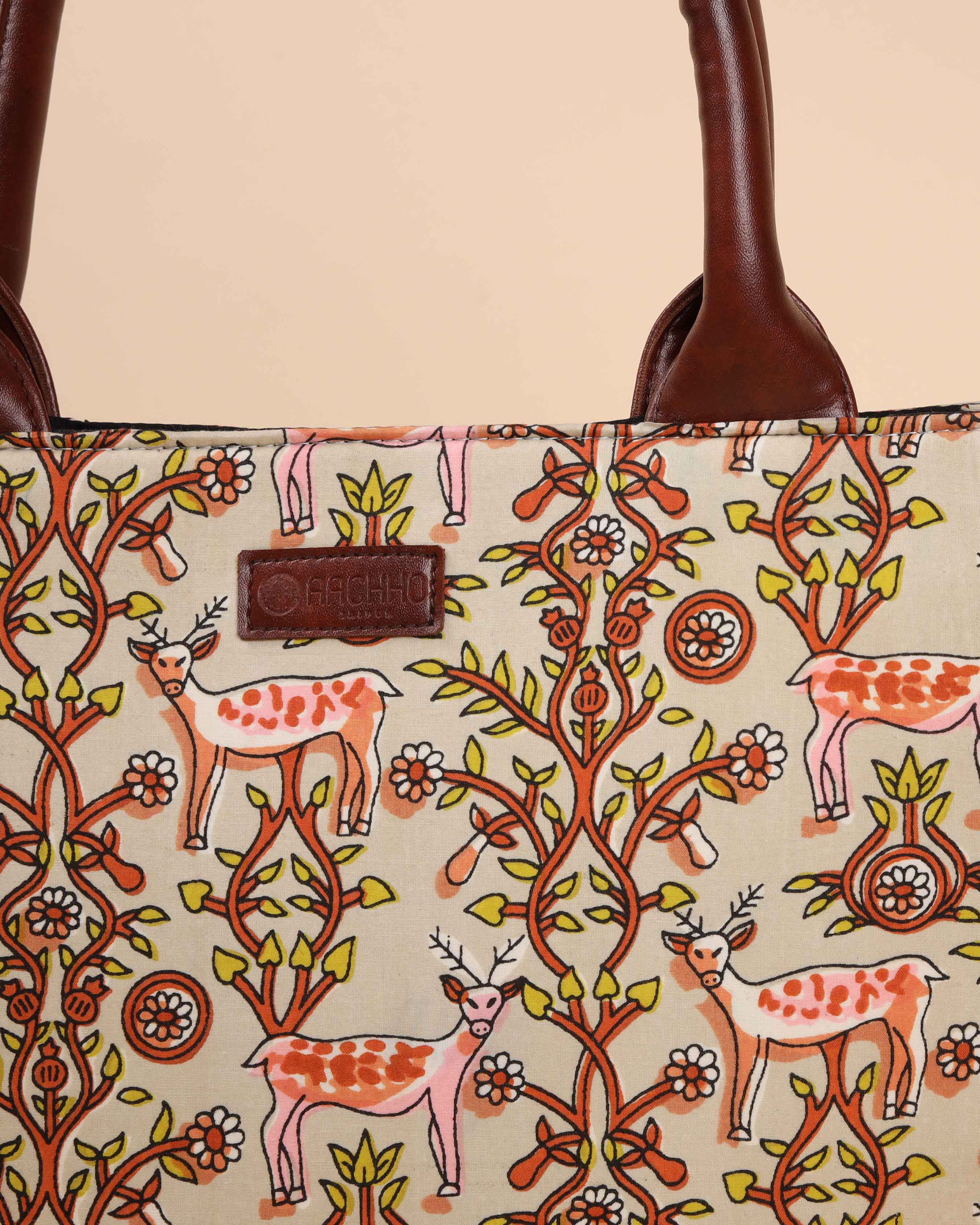 Aachho Beige Lemonade Handblock Square Tote Bag - view 4