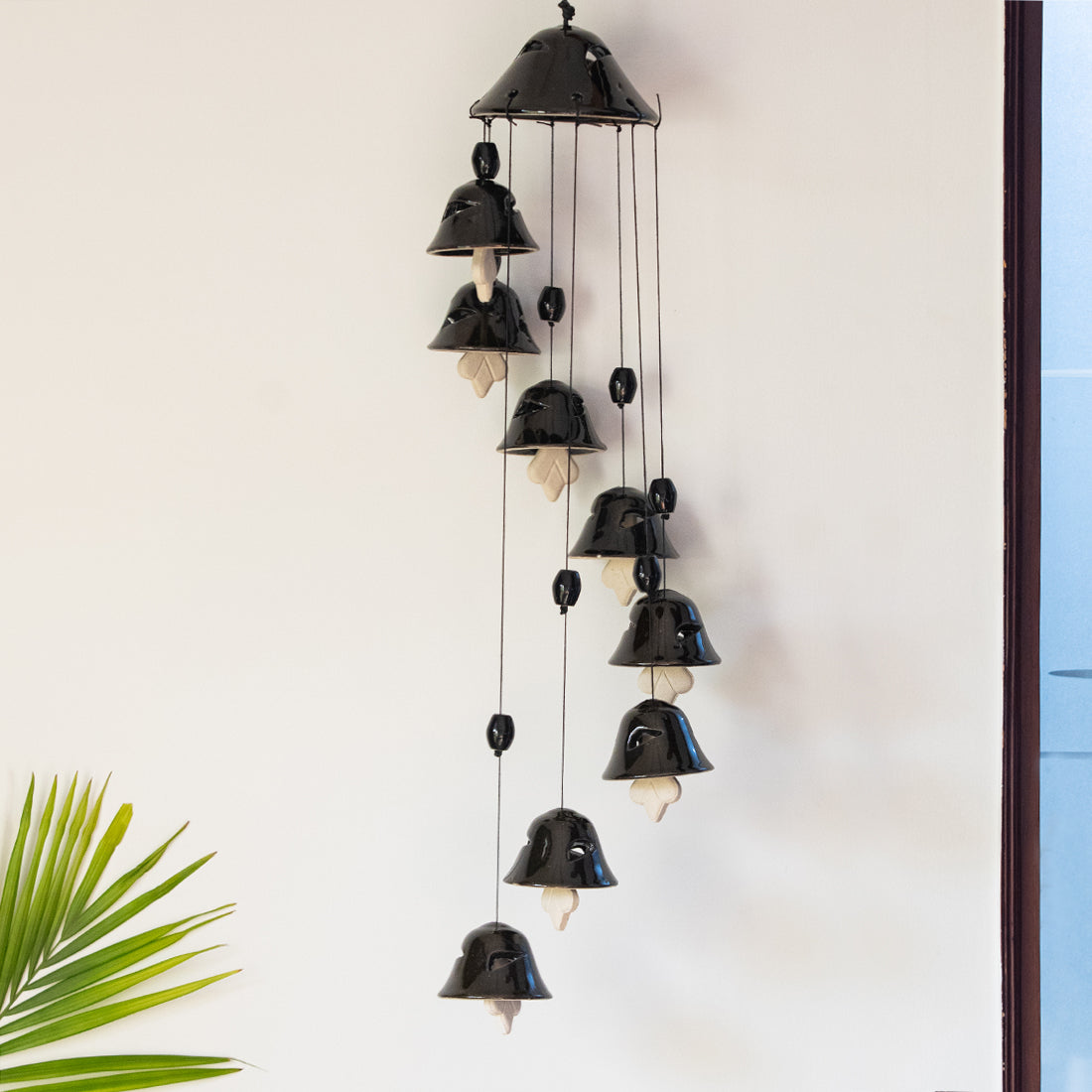 EXCLUSIVELANE 'Hazel Symphonies' Handpainted Decorative Hanging Bells Wind Chime In Ceramic (24 Inch)