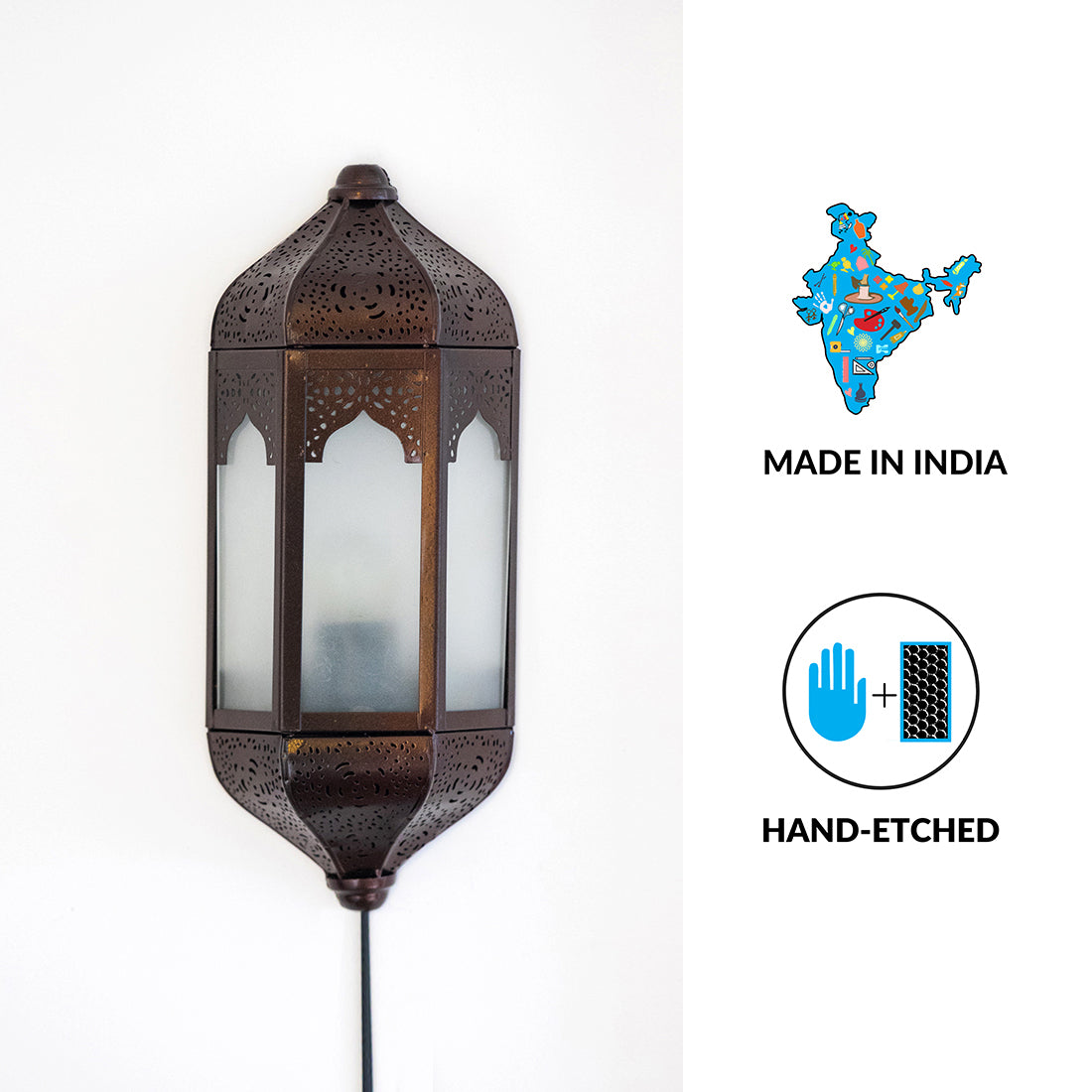 EXCLUSIVELANE 'Haveli Jharokha' Hand-Etched Iron Wall Lamp (14 Inch, Dark Brown) - view 6