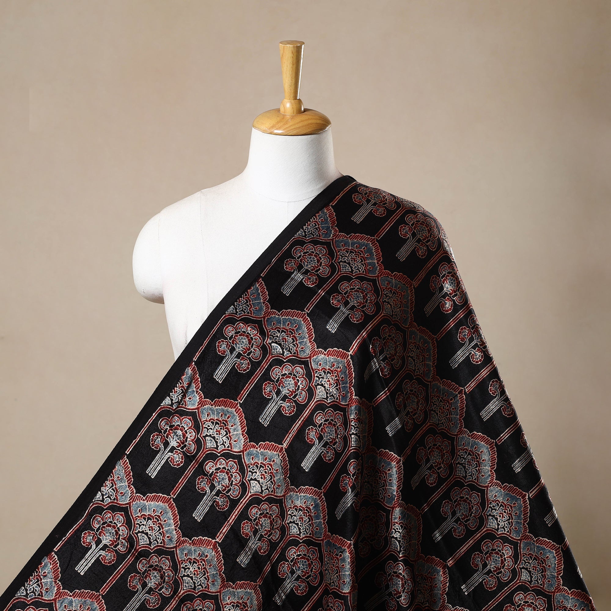 KACHCHH JI CHHAAP Black - Block Print Mashru Silk Natural Dyed Ajrakh Fabric 70