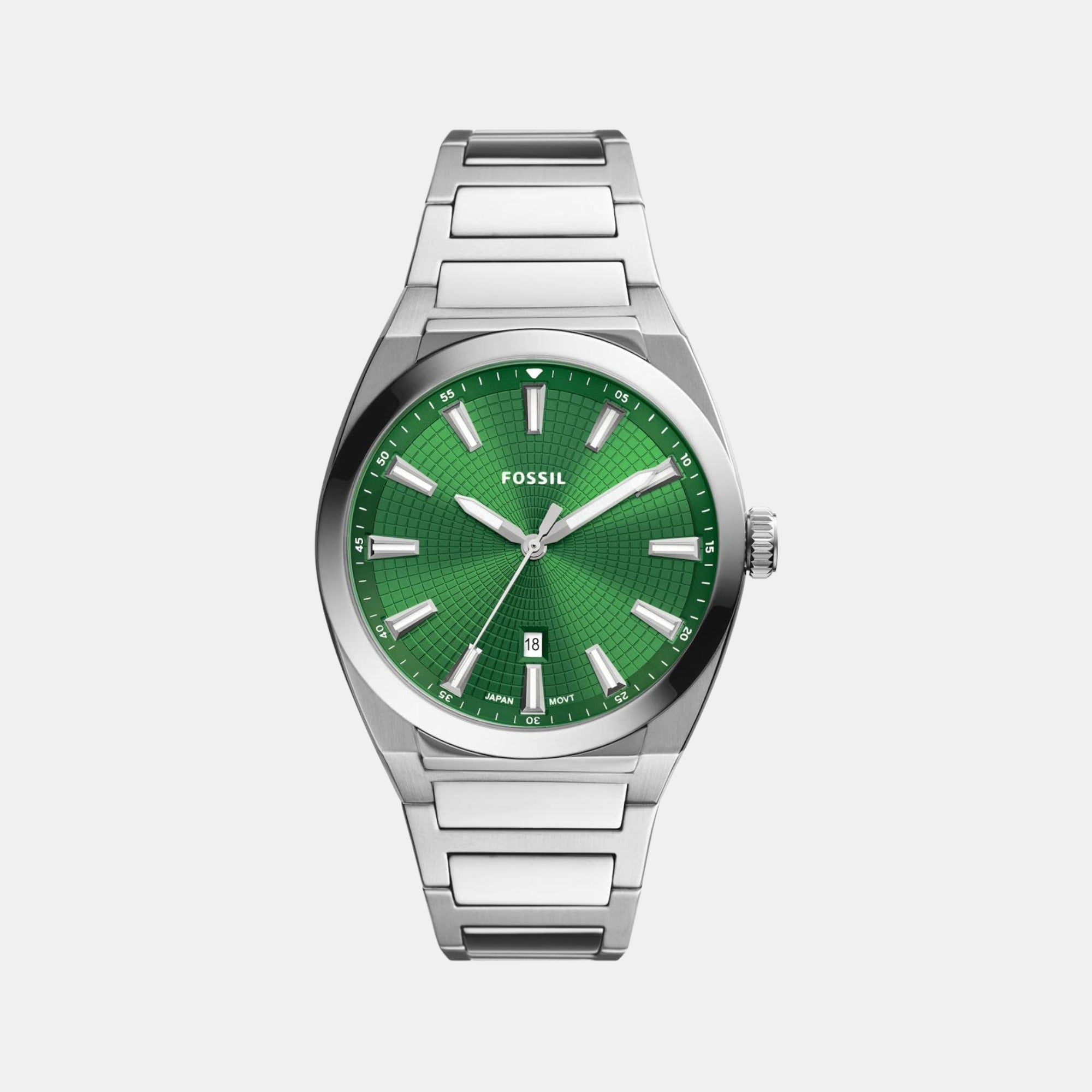 Fossil Everett Men Quartz Green Dial Analog Stainless Steel Watch FS5983