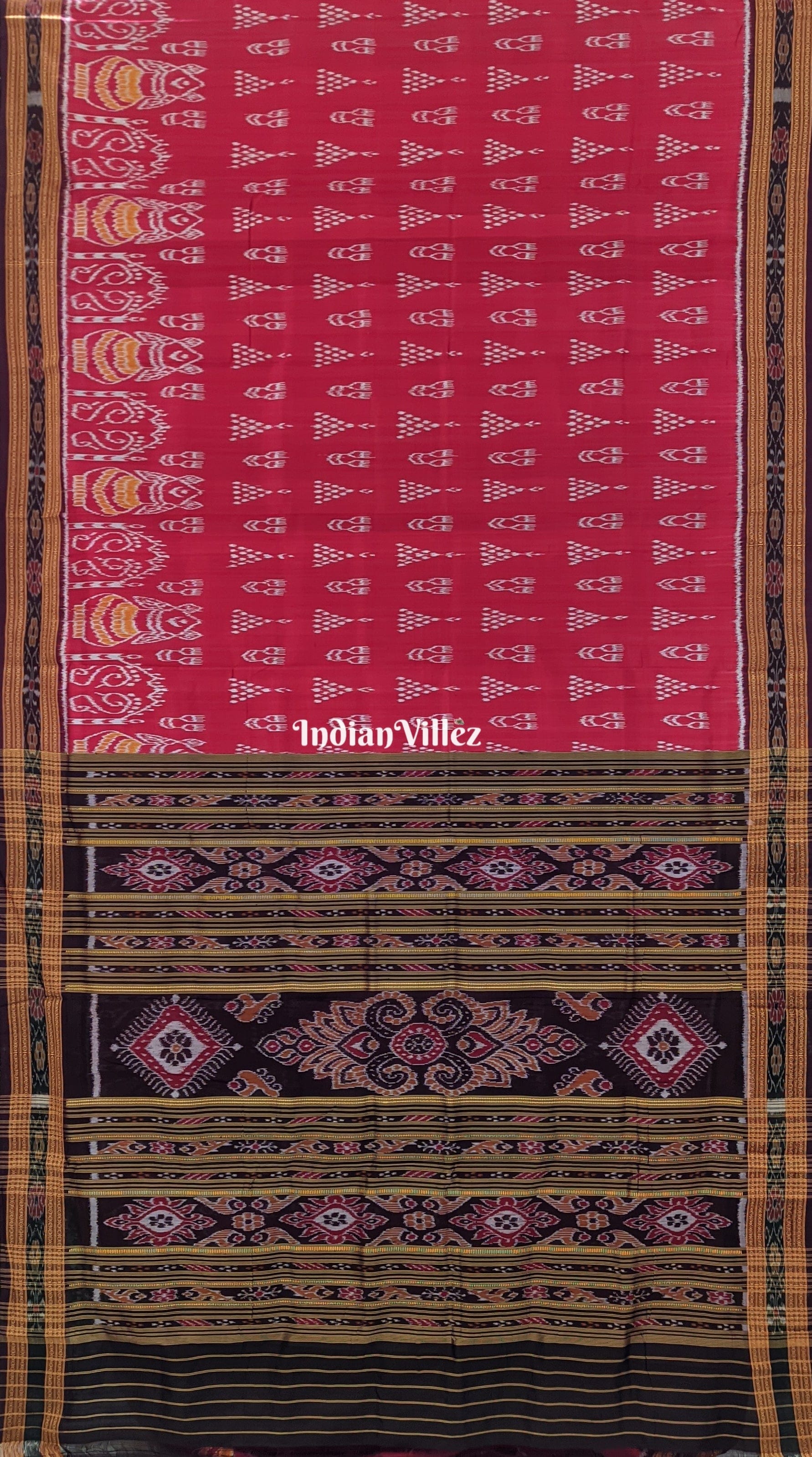 IndianVillèz Maroon Jhoti Odisha Handloom Khandua Silk Saree