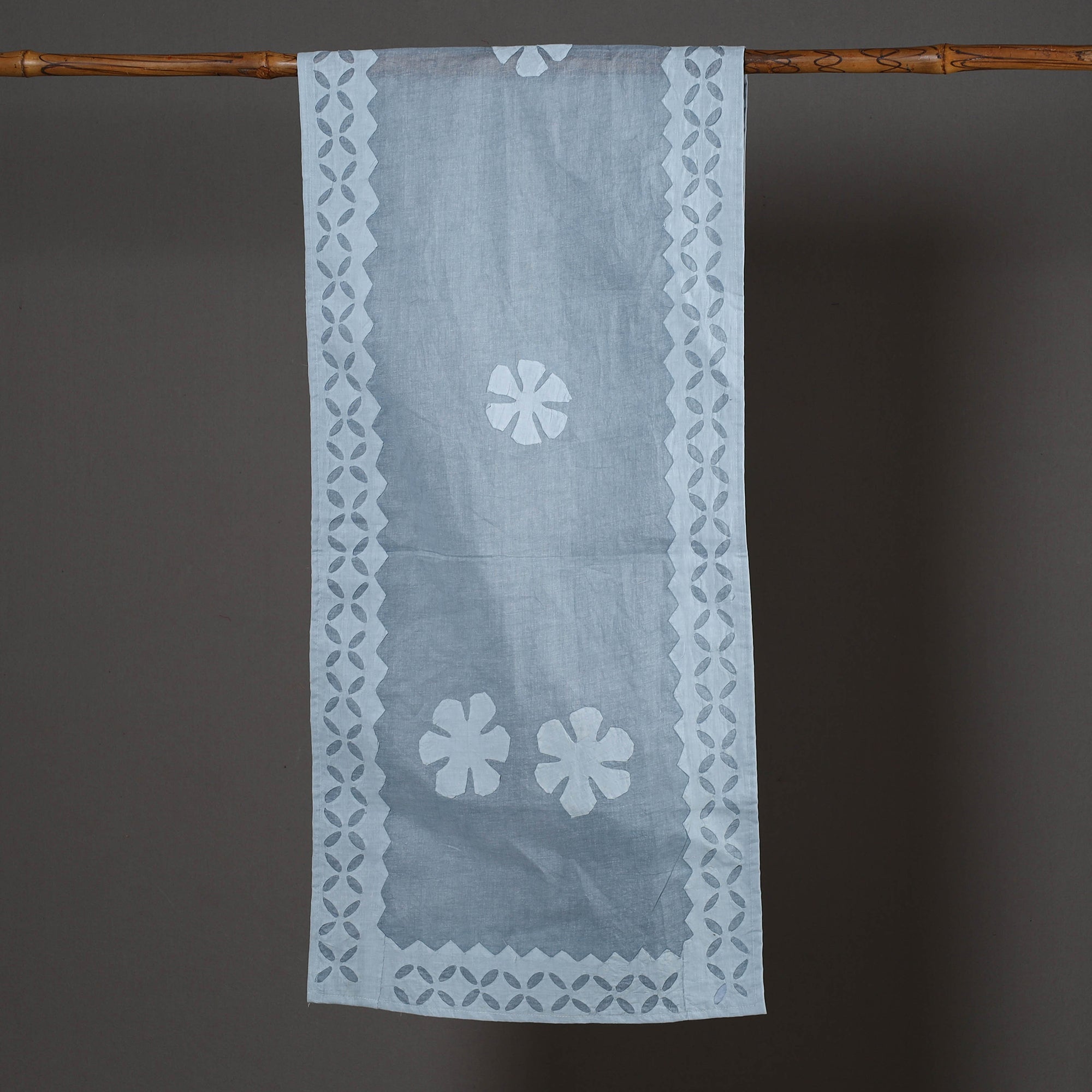 SHADES OF MARUDHARA Blue - Barmer Applique Cut Work Cotton Stole - view 2