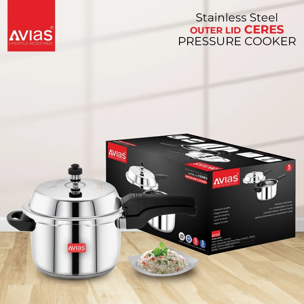 AVIAS Ceres Stainless Steel Premium Outer Lid Pressure Cooker | Gas & Induction Compatible | Silver - view 3