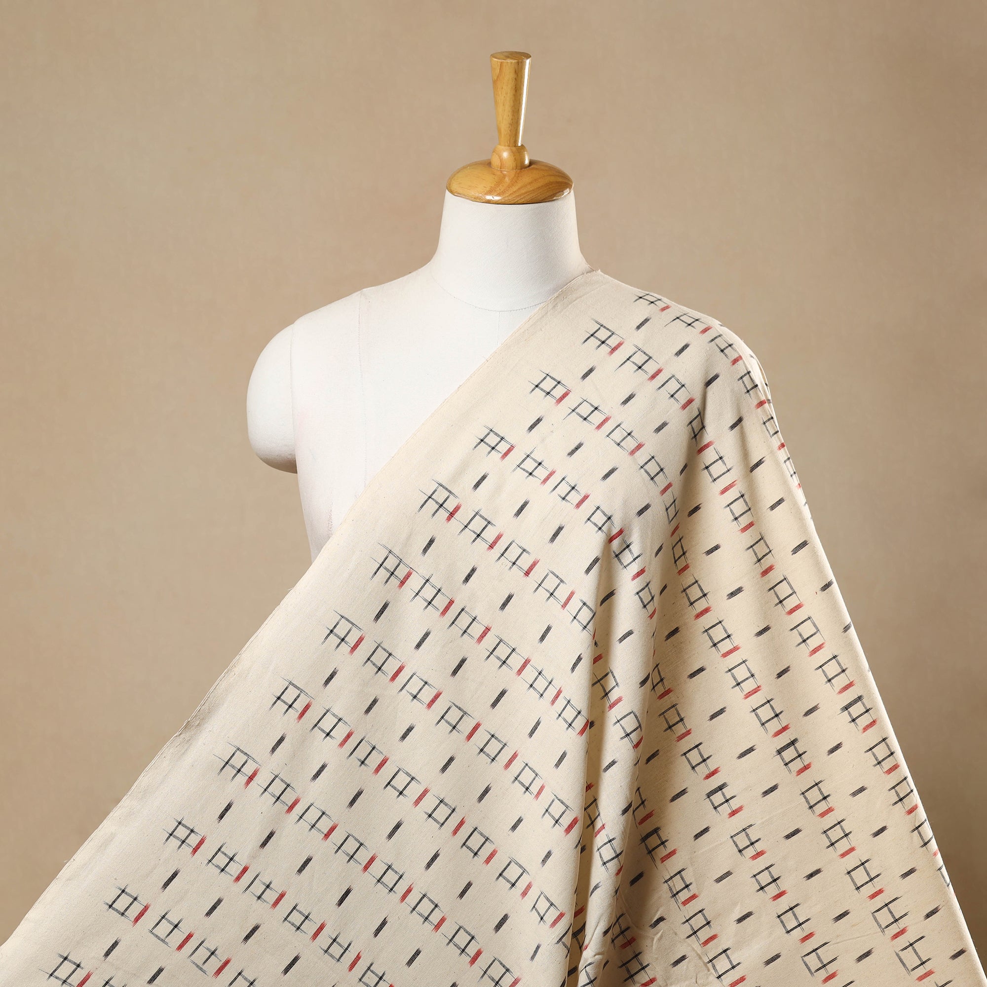 SOUTH KARGHA Beige - Handloom Cotton Pochampally Double Ikat Fabric 06