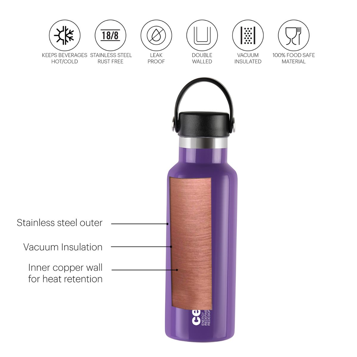 Cello Aqua Bliss Flask, Vacusteel Water Bottle, 600ml - view 15