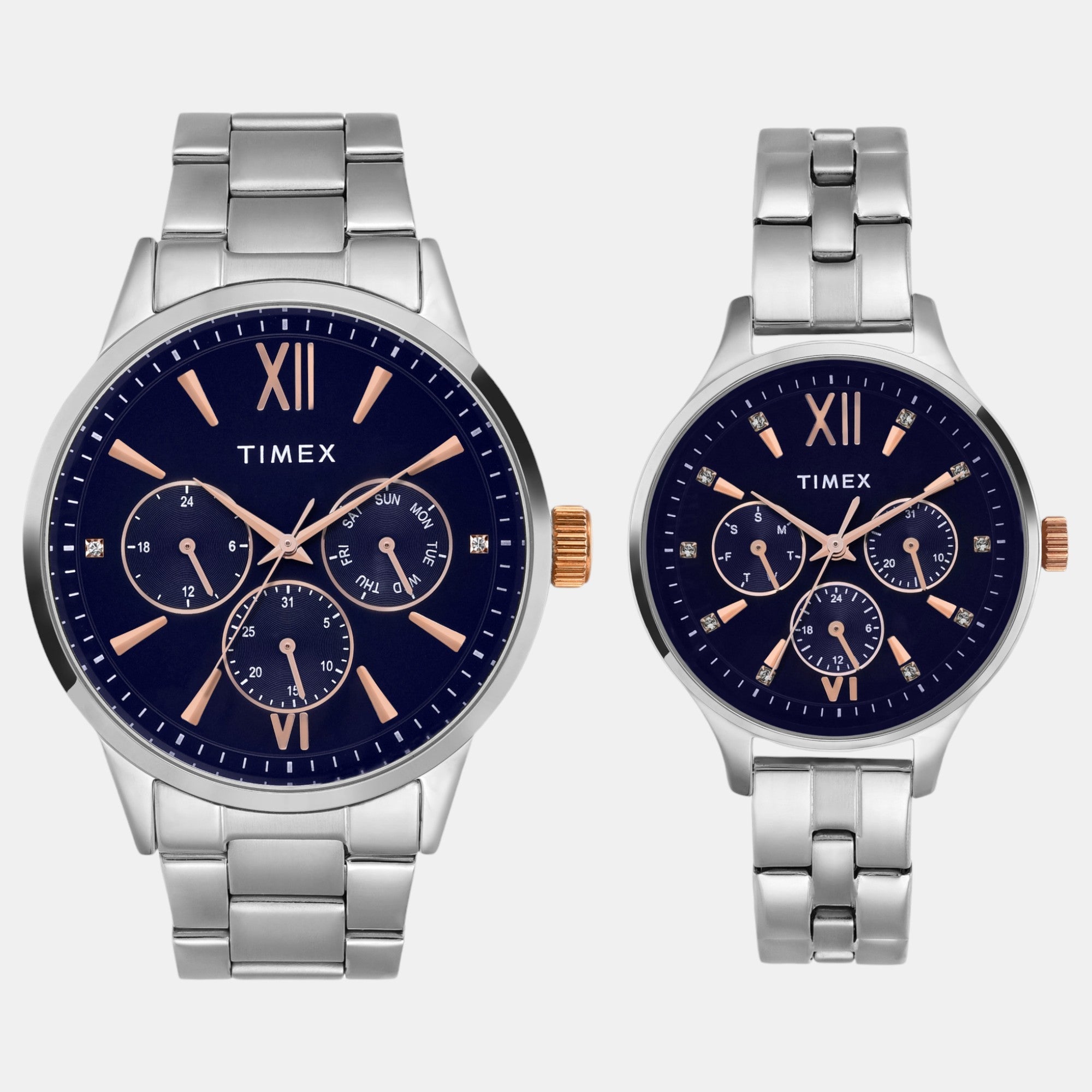 Timex Fashion Couple Quartz Blue Dial Multi-Function Stainless Steel Watch TW00PR305