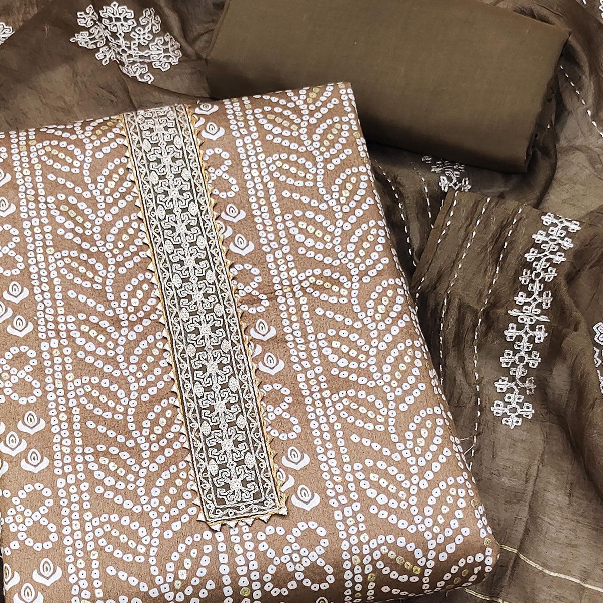 Peachmode Brown Bandhani Printed Pure Cotton Dress Material - view 2