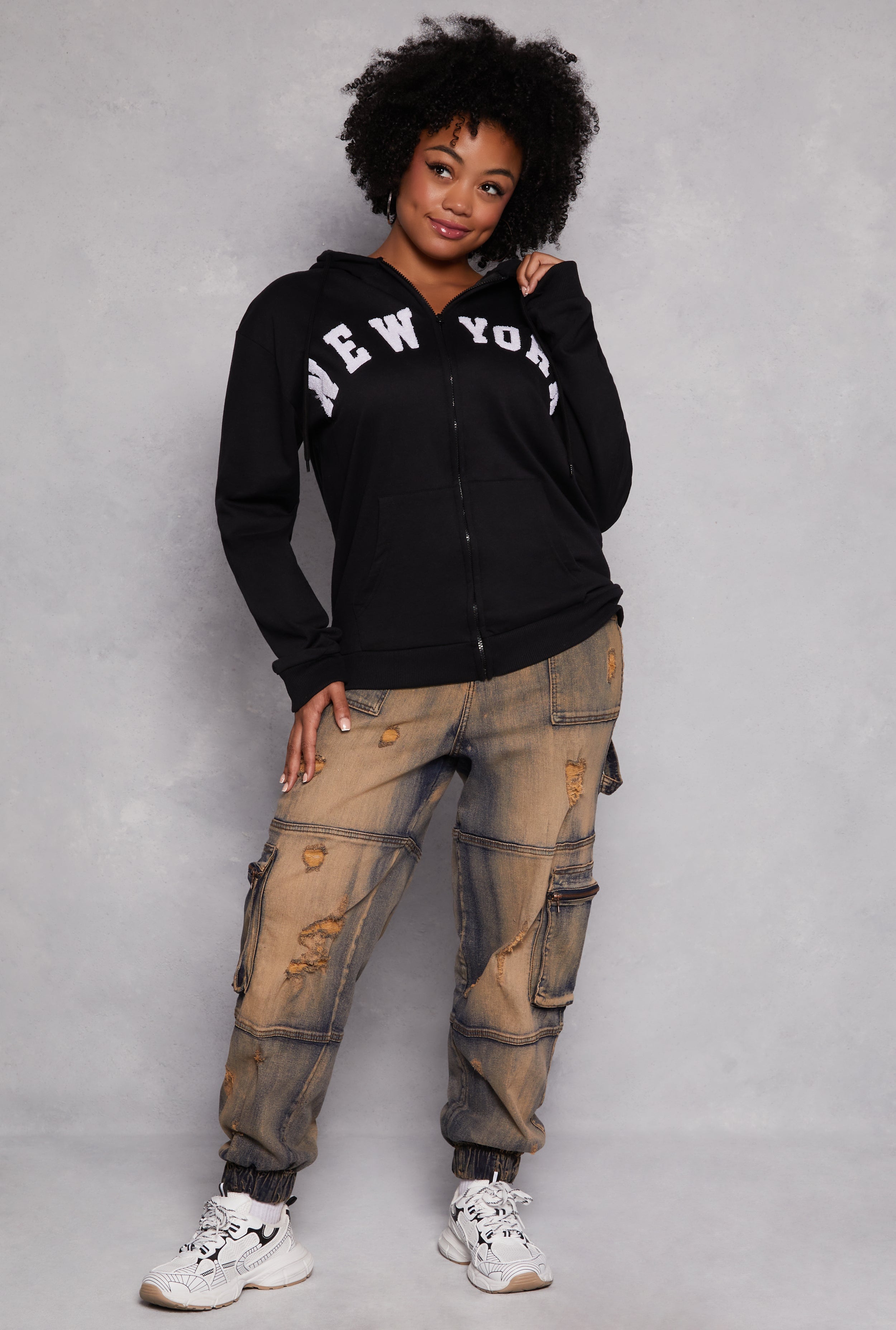 Rainbow Shops Plus Size New York Zip Front Hoodie - view 2