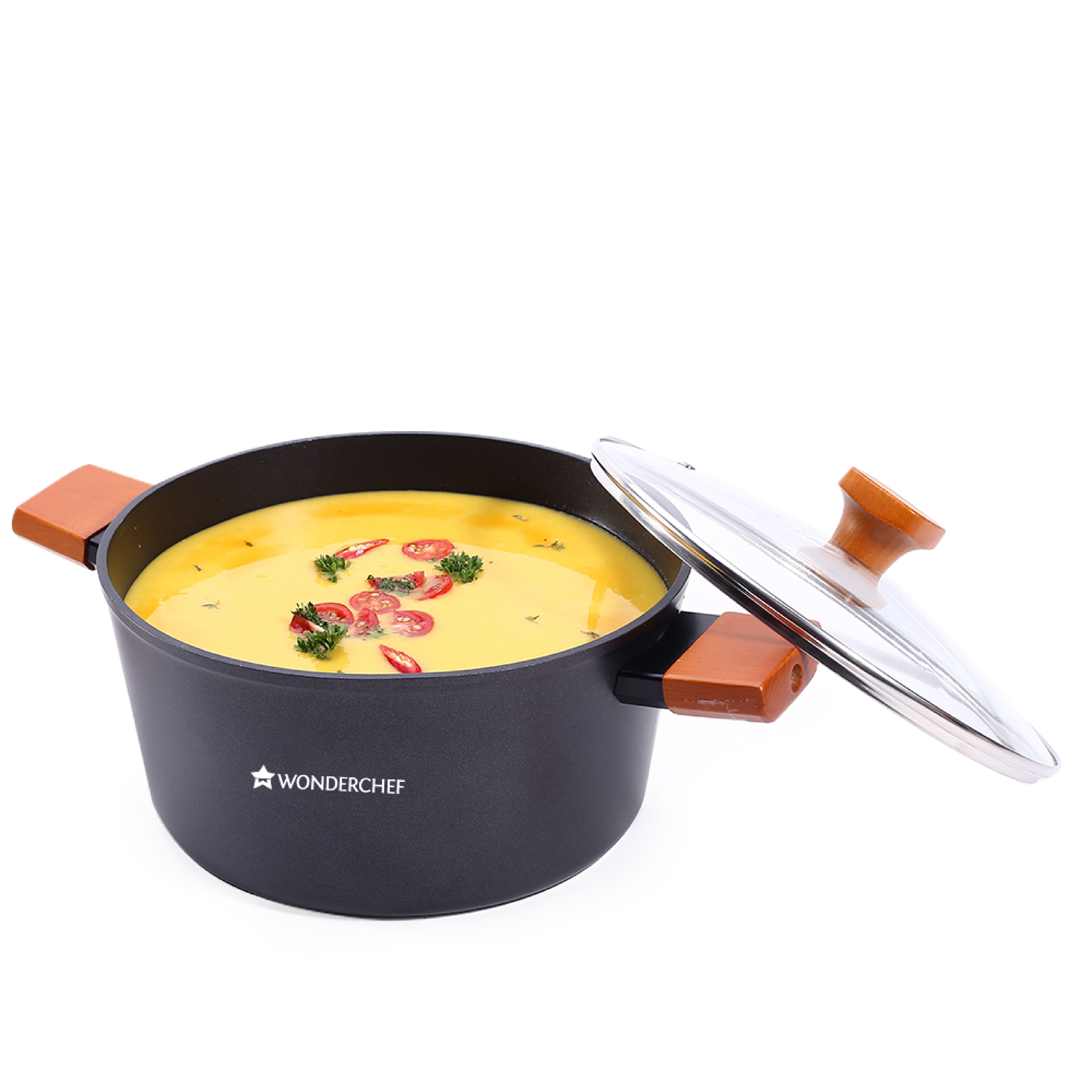 Wonderchef Caesar Non-Stick Casserole with Lid, German Beechwood Handle