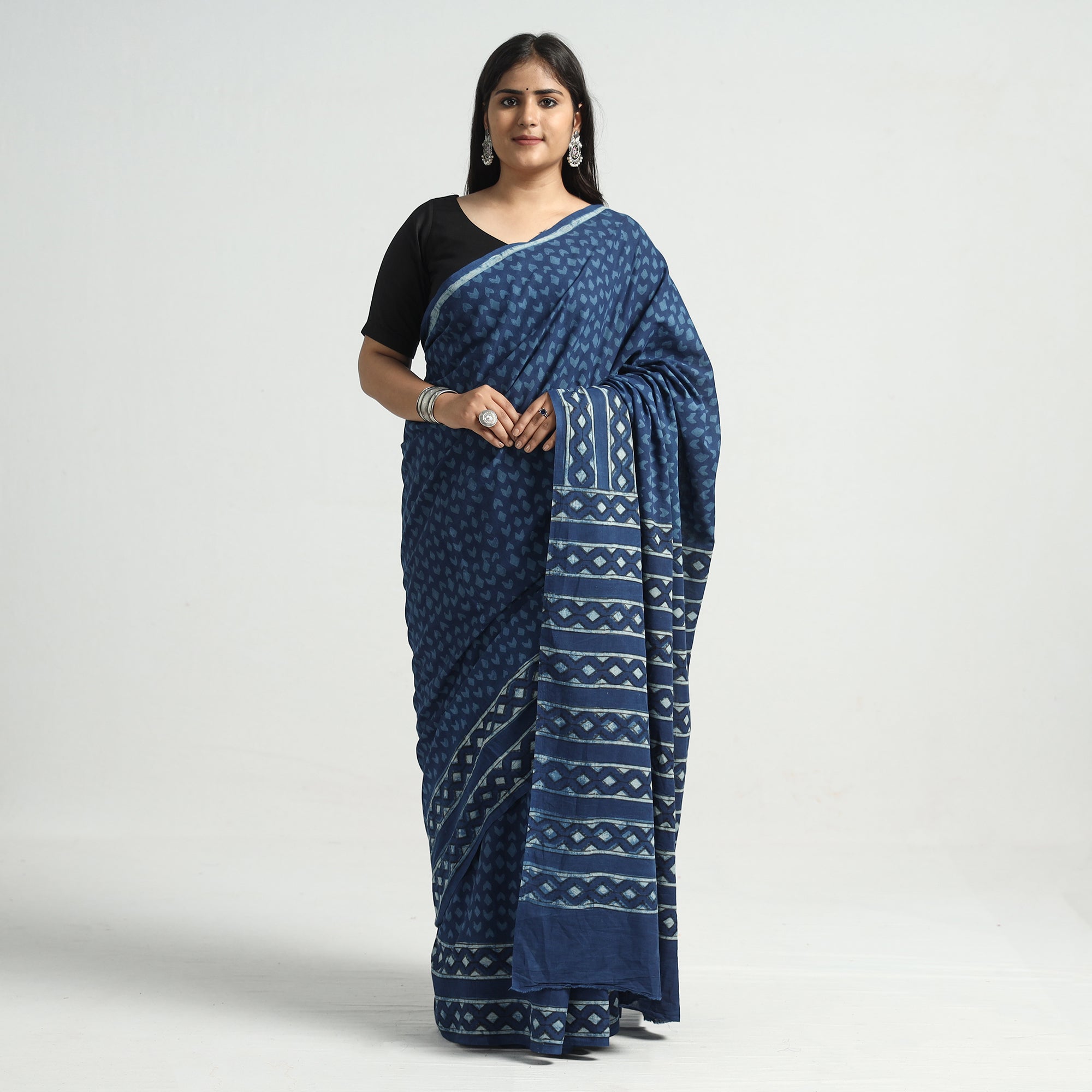 HAVELI CHRONICLES Blue - Akola Hand Block Printed Cotton Saree