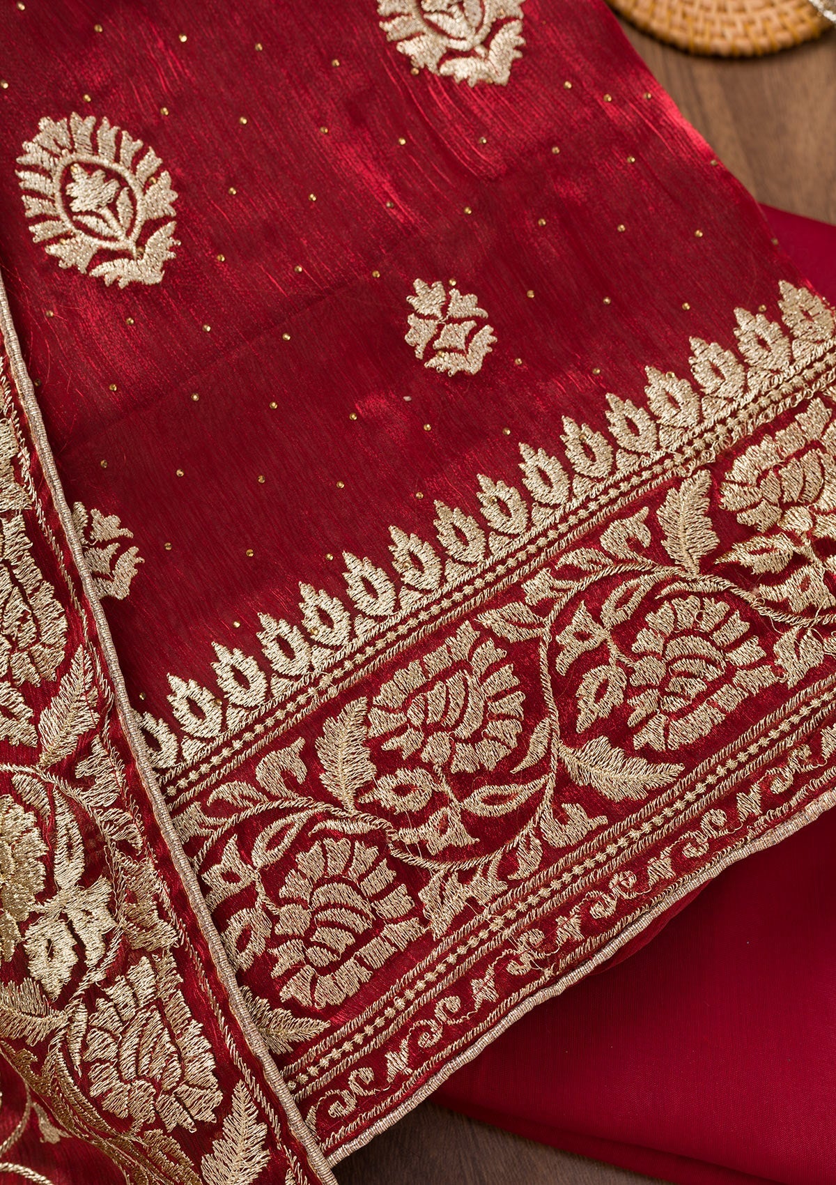 Koskii Maroon Zariwork Semi Crepe Unstitched Salwar Suit - view 2