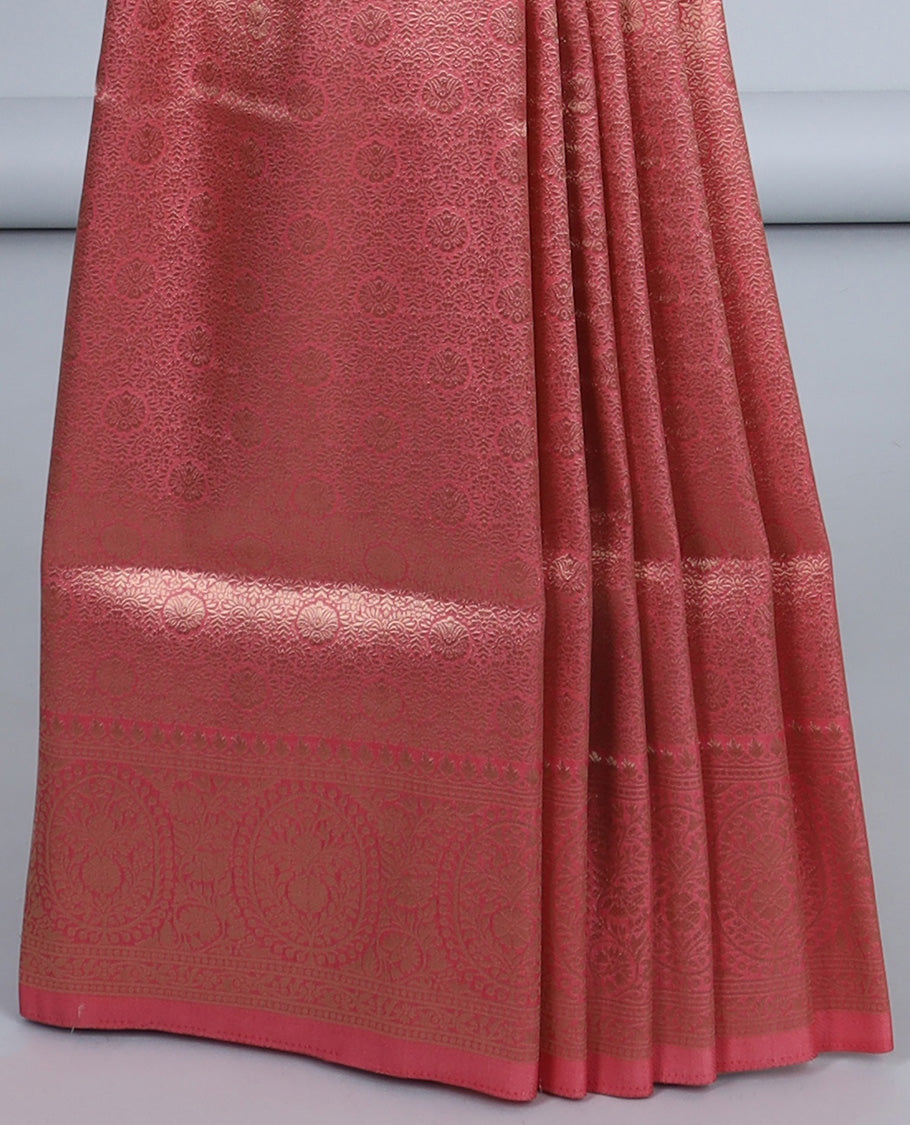 Pothys Peach jacquard fancy softy saree, zari border & pallu of traditional designs - view 3