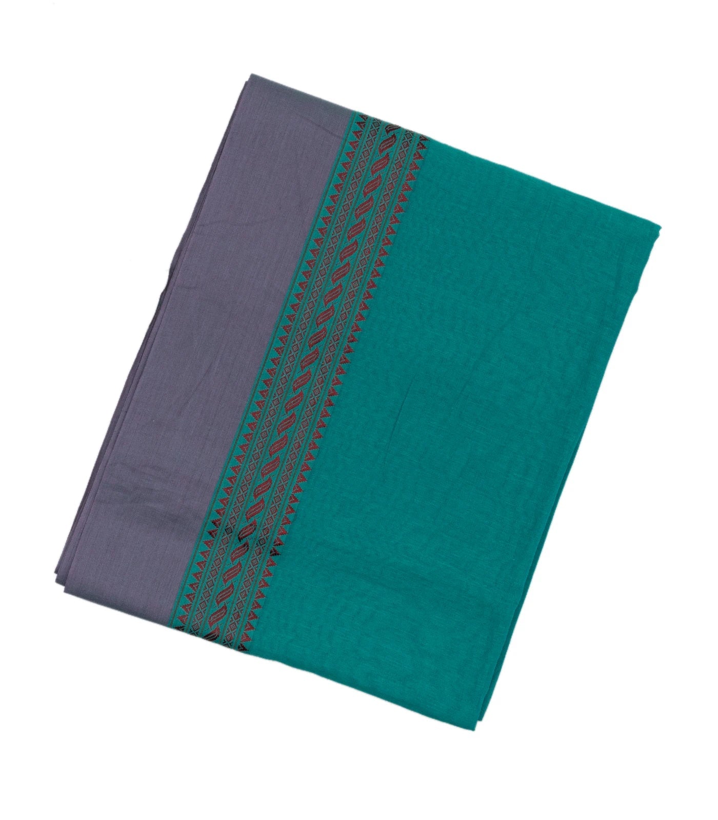 RmKV Cyan Handloom Bengal Cotton Saree With Grey Border