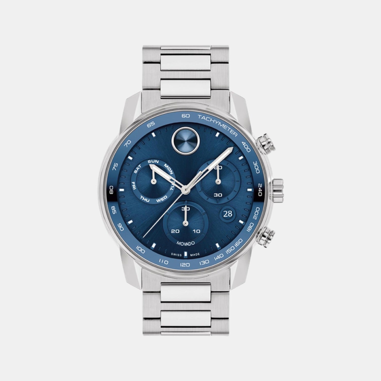 Movado Bold Verso Men Quartz Blue Dial Chronograph Stainless Steel Watch 3600865