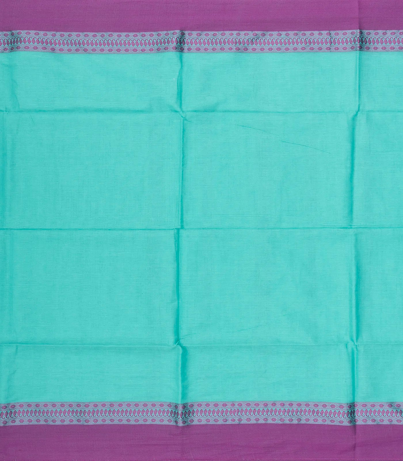 RmKV Turquoise Handloom Plain Bengal Cotton Saree With Purple Border - view 4