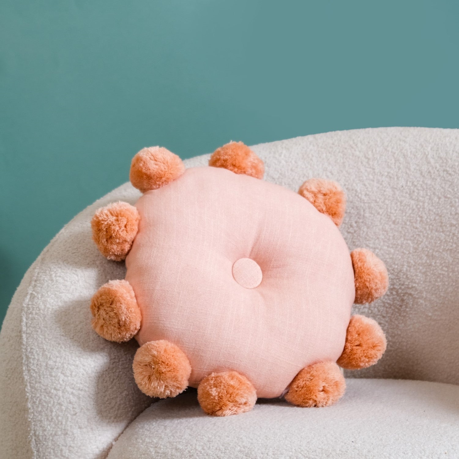 Nestasia Round Cushion With Pom Poms Peach 17 Inch