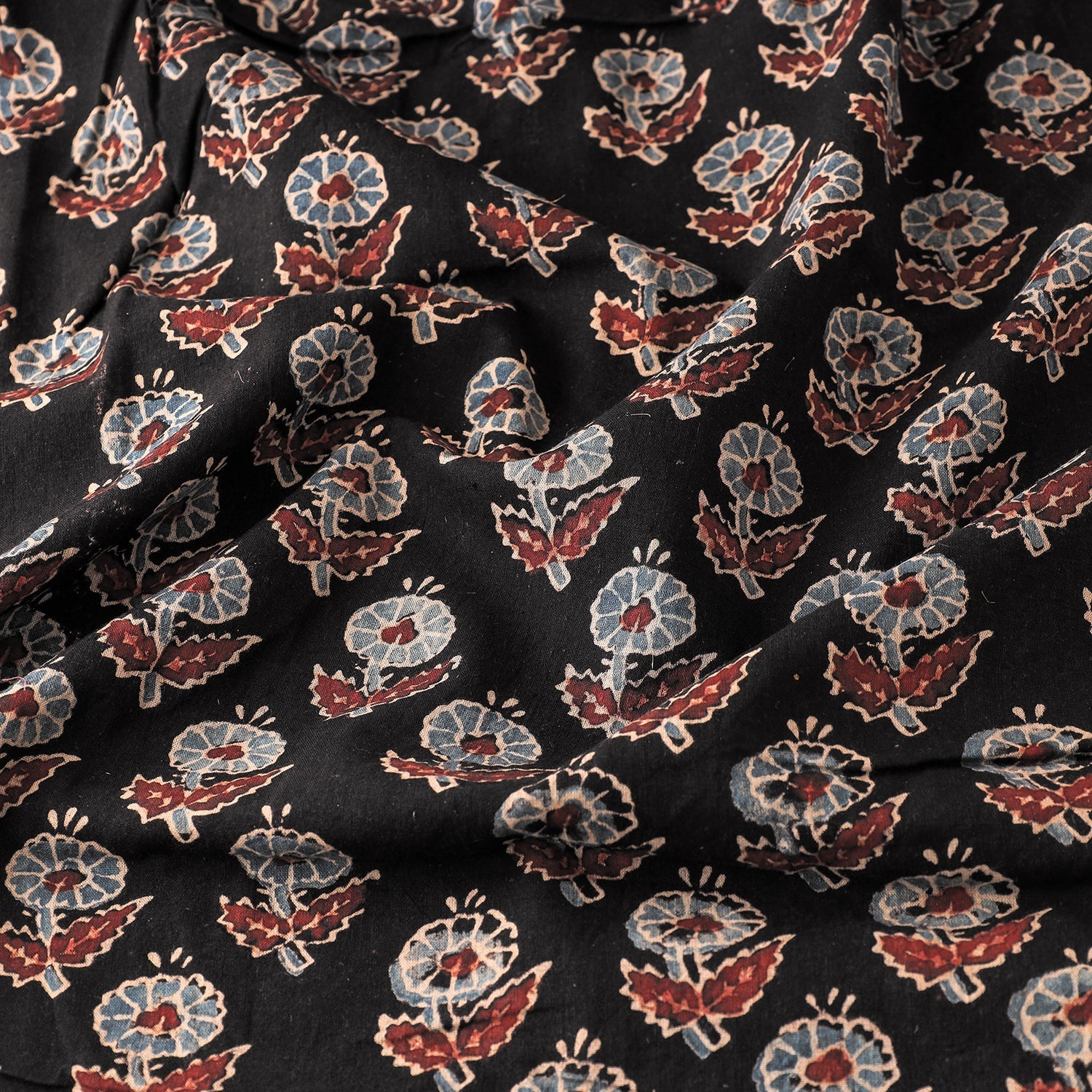 KACHCHH JI CHHAAP Black - Floral Butta Black Ajrakh Hand Block Printed Cotton Fabric - view 3
