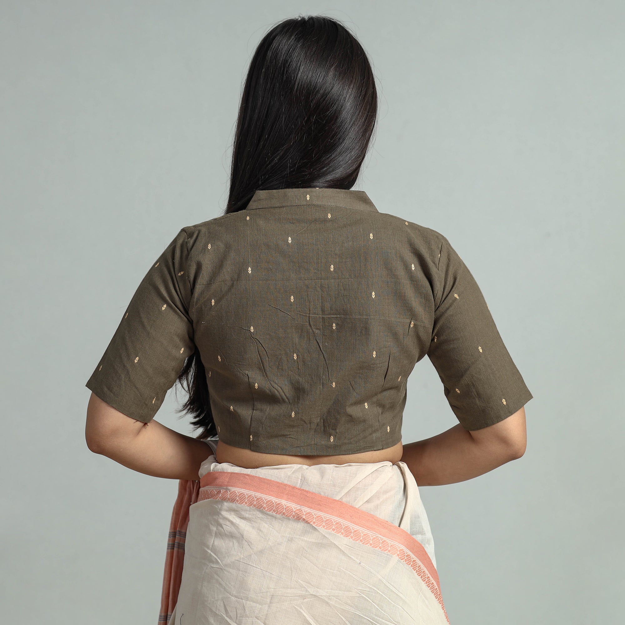 ITOKRI CASUALS Brown - Jacquard Weave Cotton Stitched Blouse 05 - view 6