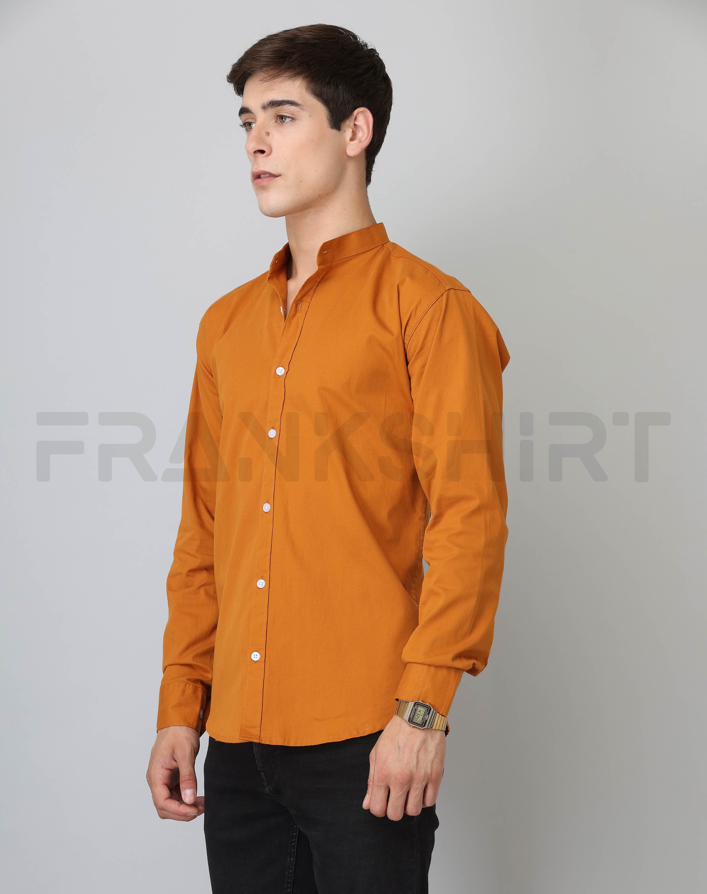 BlackTree Frankshirt Chinese Collar Mustard Tailored Fit Cotton Casual Shirt for Man - view 2
