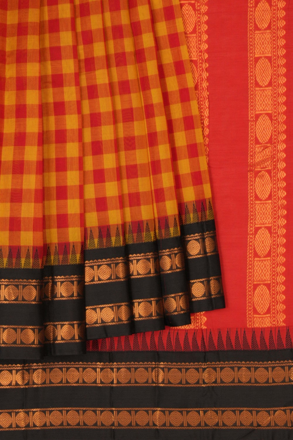 Kalanjali Gadwal Cotton Kattam Red Saree – Women's