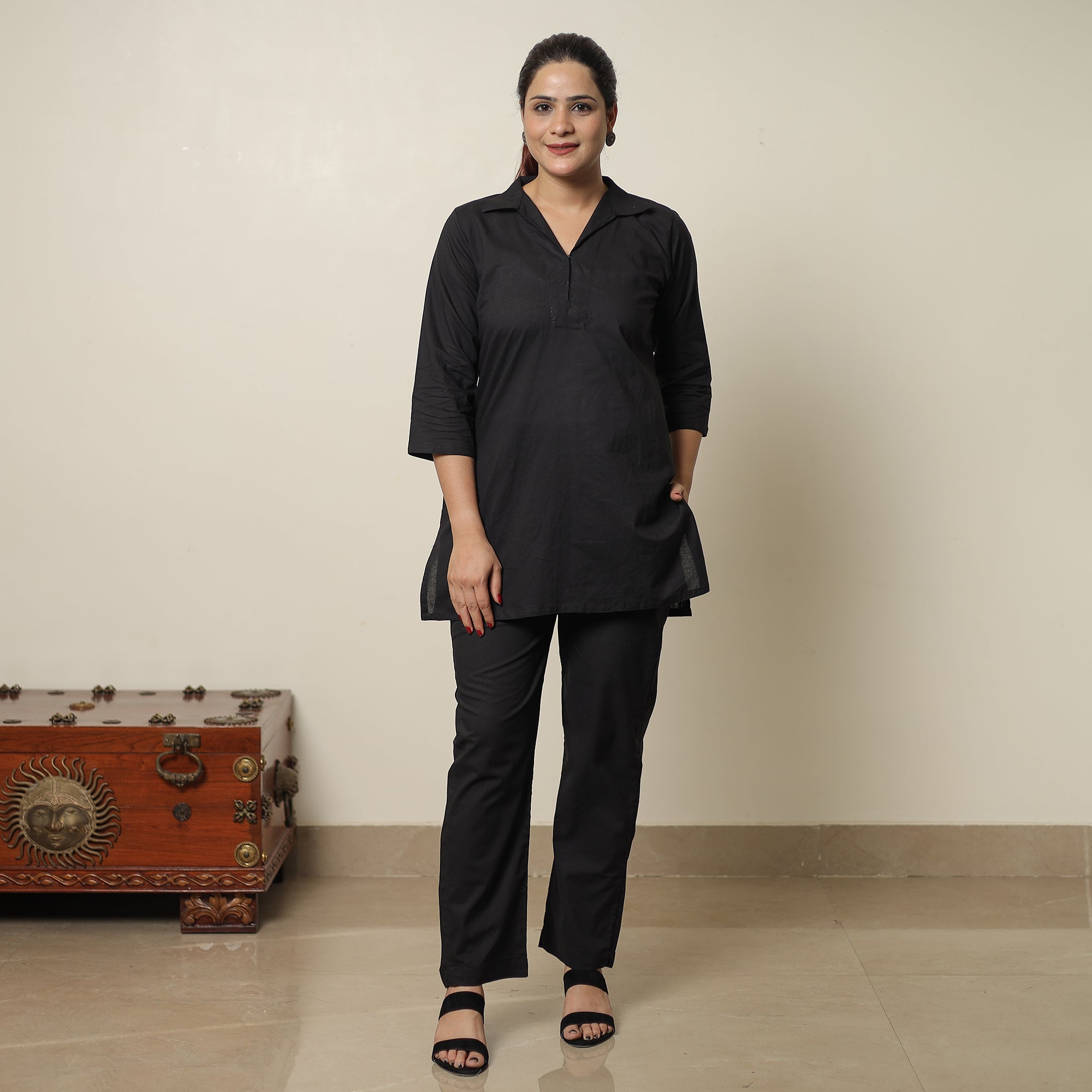 ITOKRI CASUALS Black - Plain Dyed Cotton Co-Ord Set 05