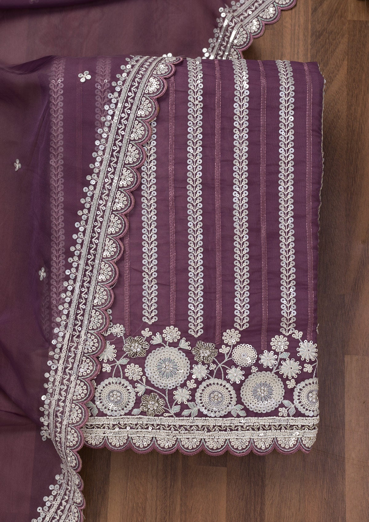 Koskii Purple Threadwork Tissue Unstitched Salwar Suit - view 6