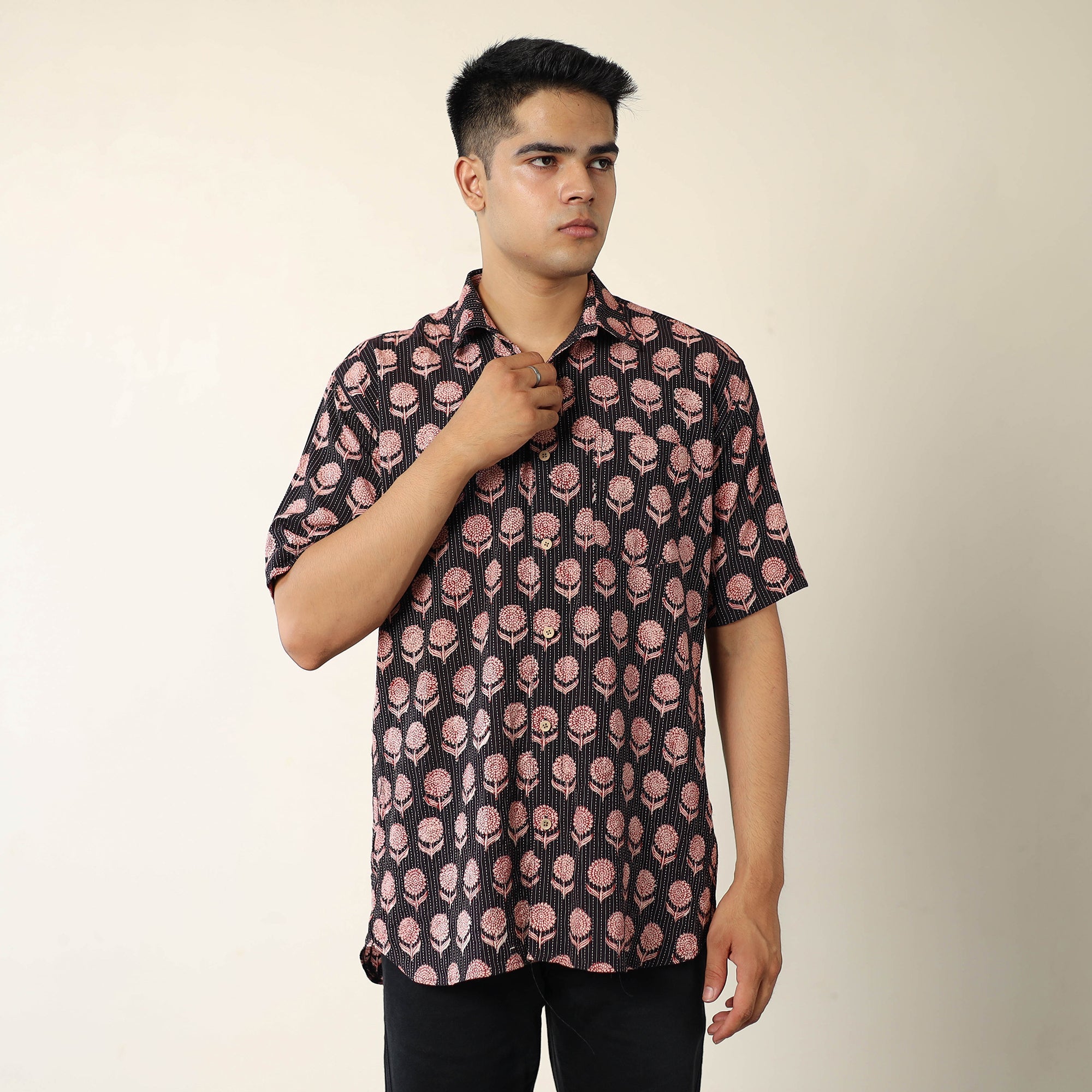 ITOKRI CASUALS Black - Bagh Prints Kantha Cotton Men Half Sleeve Shirt 14