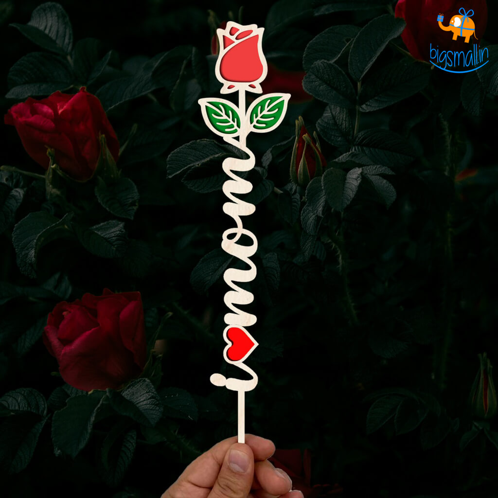 Bigsmall_cc I Love Mom Wooden Rose