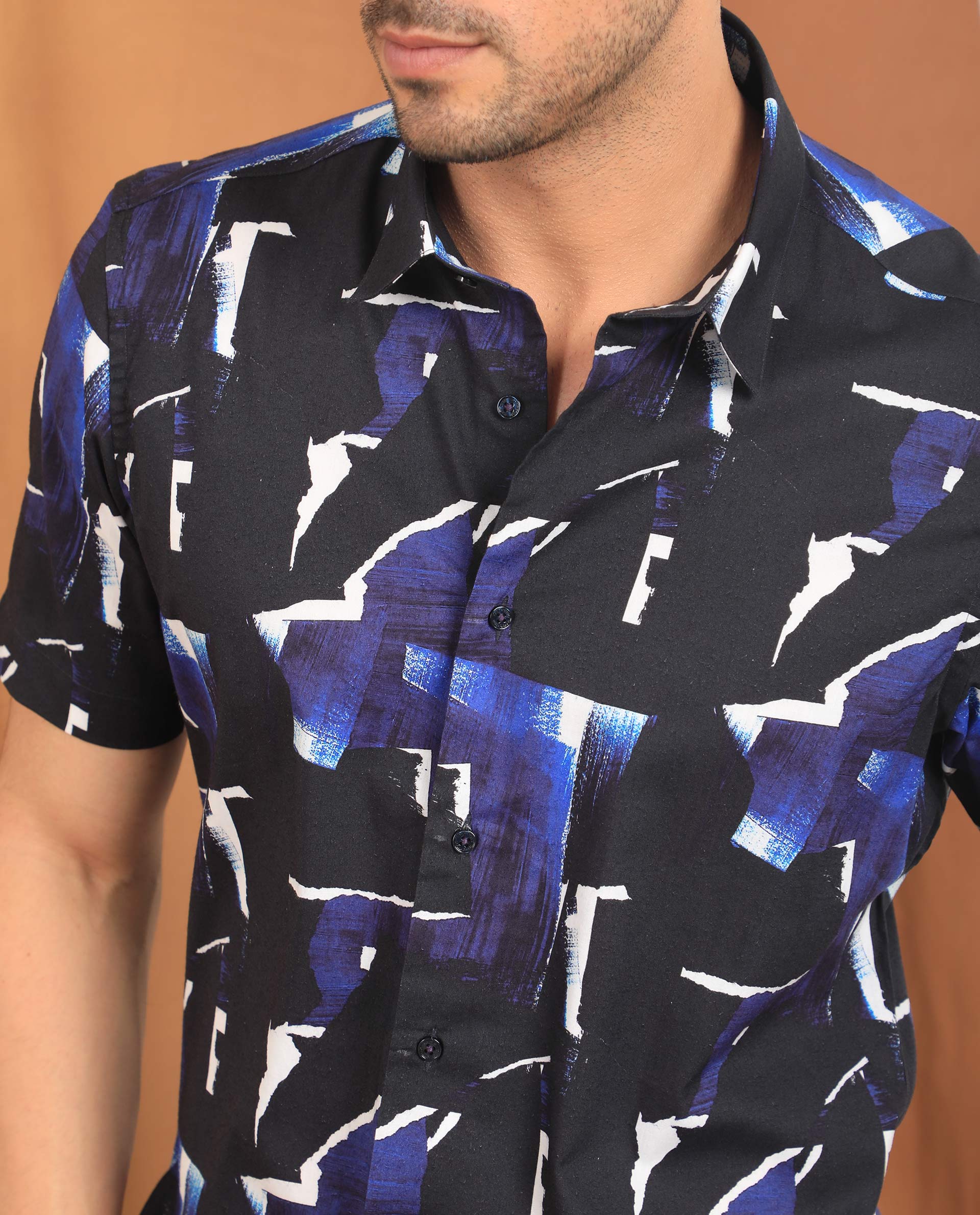 Rare Rabbit Men's Canva Blue Viscose Fabric Geometric Print Half Sleeves Shirt - view 4
