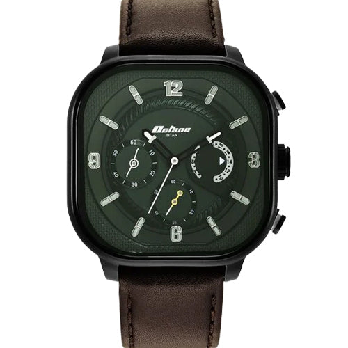 Titan Octane Aerobatics Green Dial Chronograph Leather Strap watch for Men 39.5mm NS1856NL02