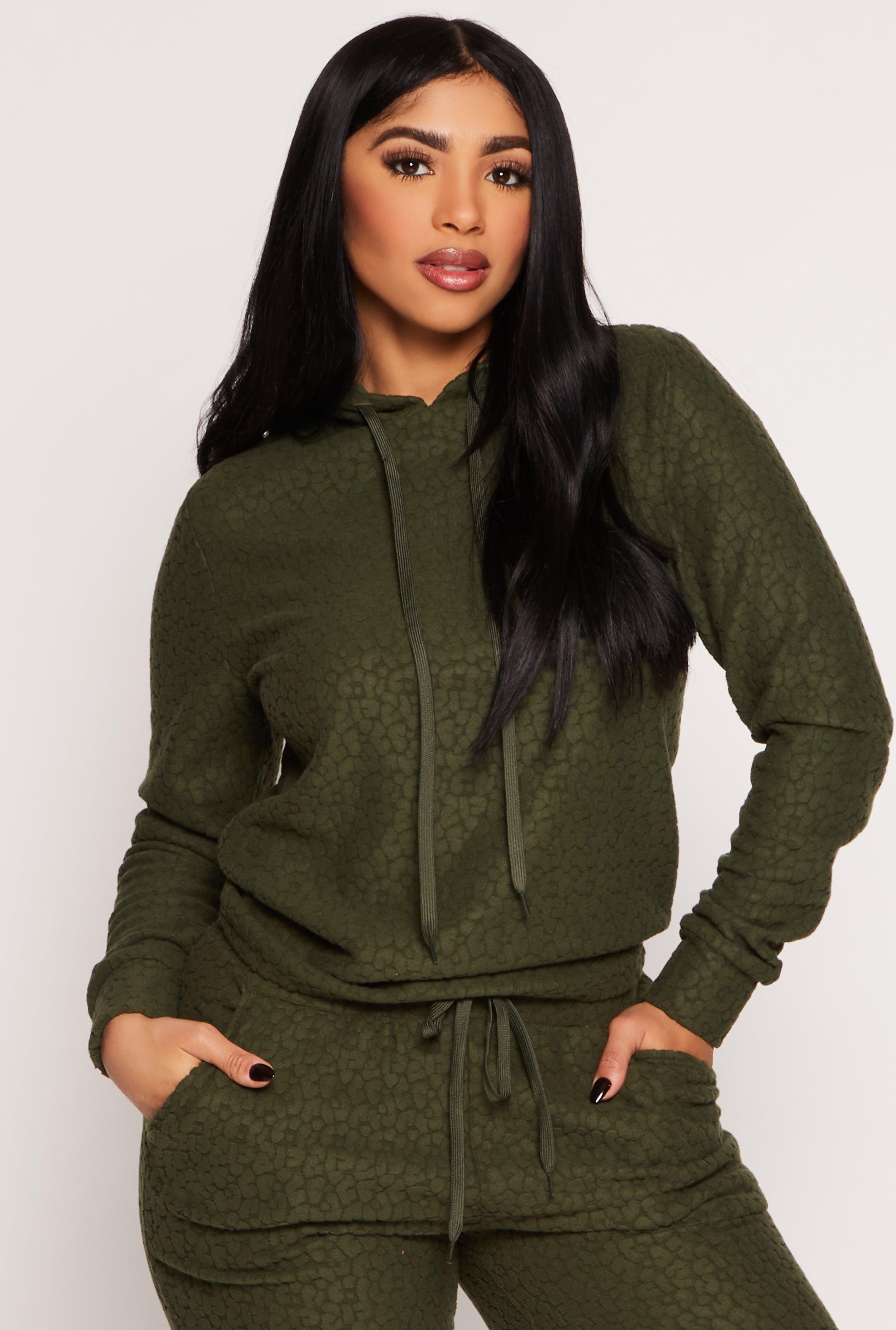 Rainbow Shops Leopard Textured Knit Hoodie – Women's