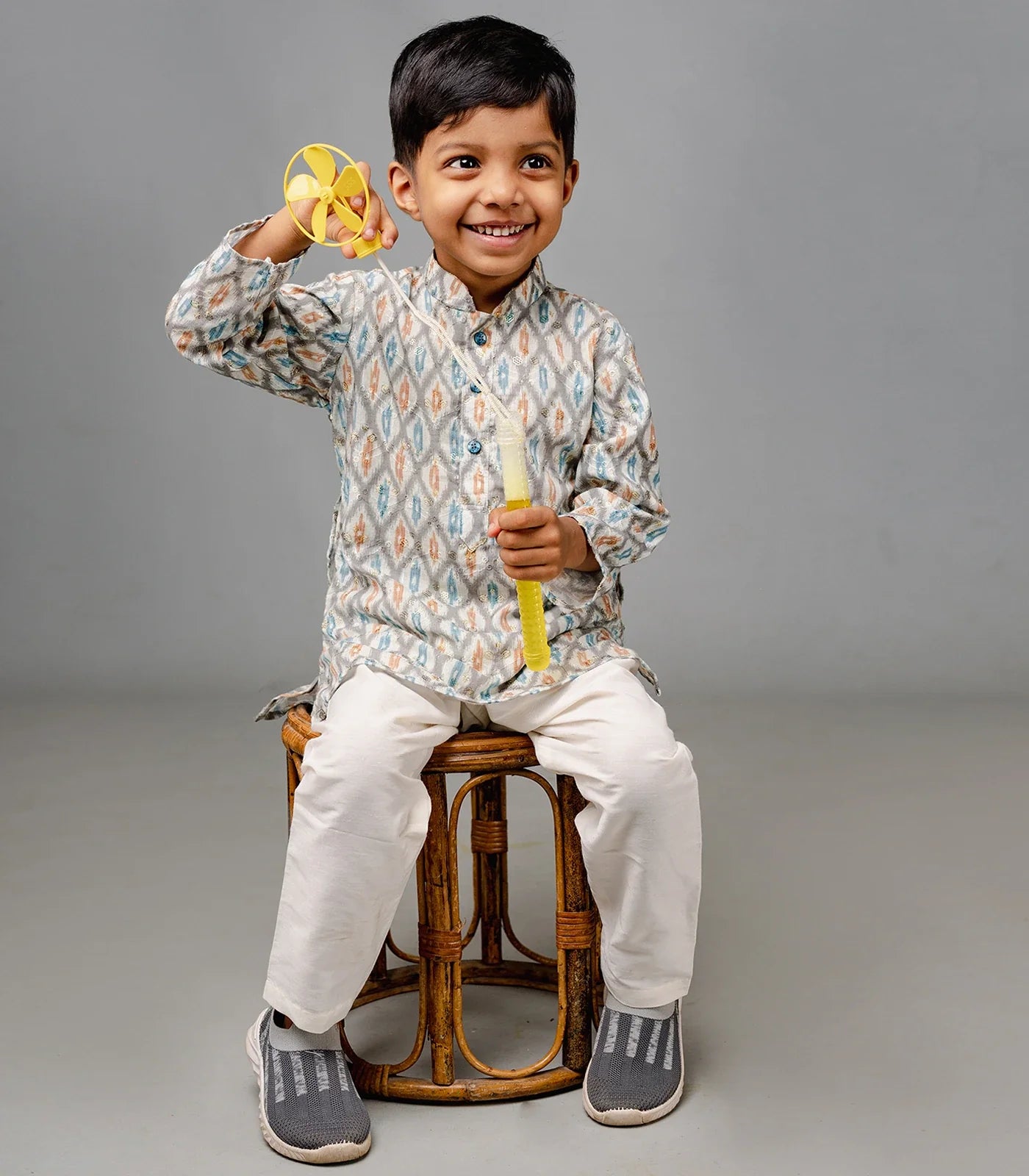 RmKV White Ikat printed kurta with sequin embellishments and matching pyjama set-White