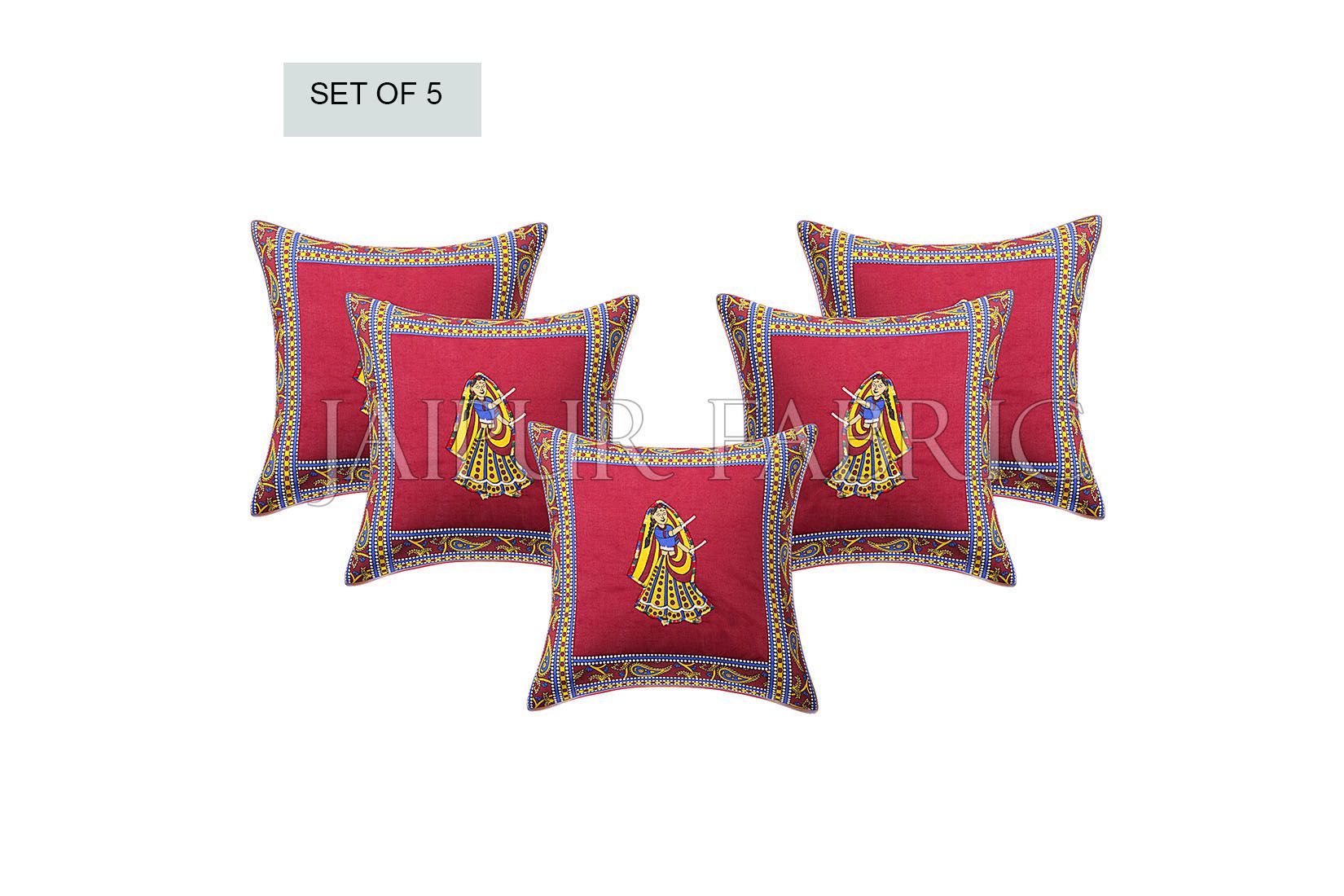 Patchwork applique cushion – JaipurFabric® Maroon Dance Design Patchwork & Applique Cushion Cover