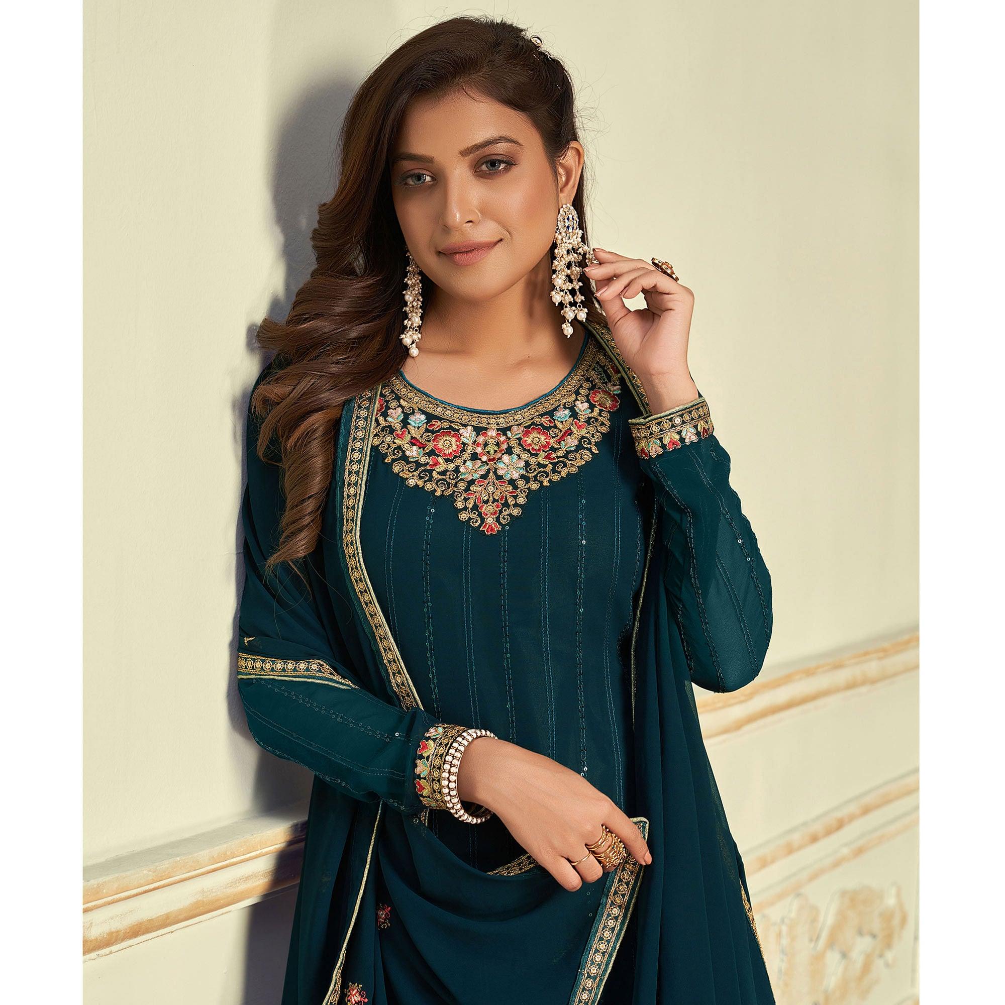 Peachmode Morpich Partywear Embroidery With Embellished Georgette Suit - view 3