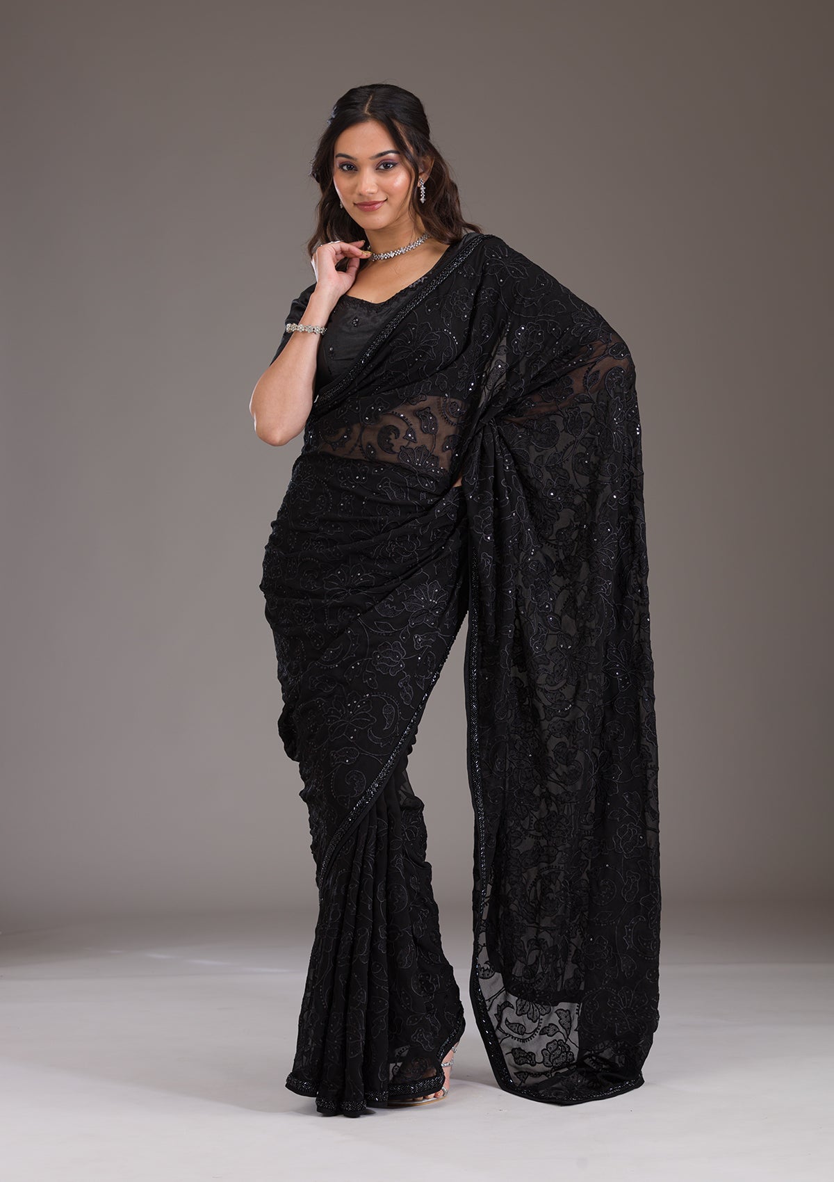 Koskii Black Cutdana Tissue Saree – Women's
