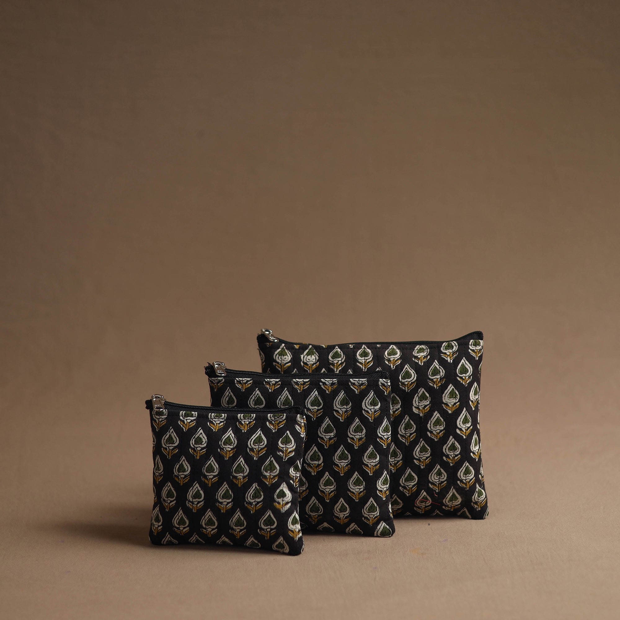 NOORI BAZAR Black - Handmade Cotton Multipurpose Utility Pouches (set of 3) 01
