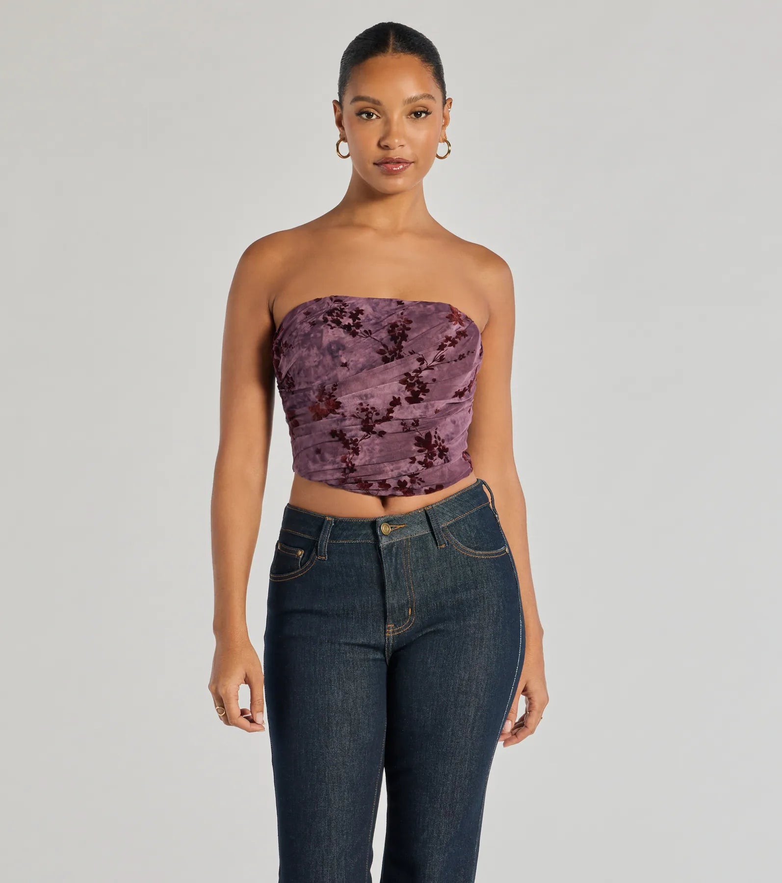 Windsor Floral Passion Ruched Cropped Corset Top