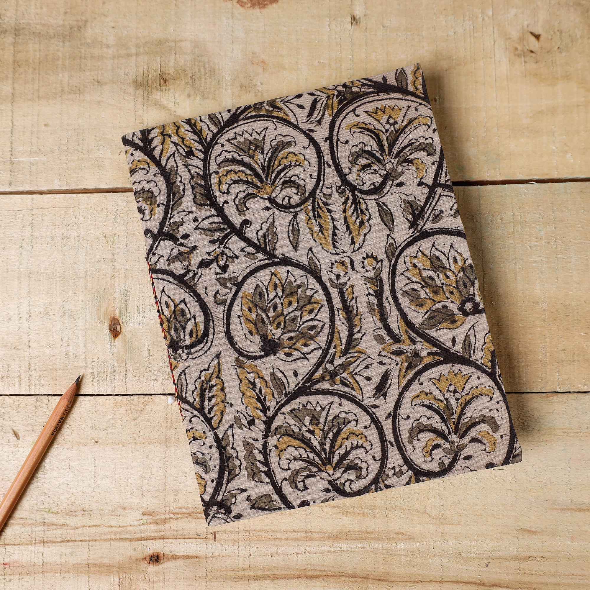 BINDAAS UNLIMITED Beige - Kalamkari Fabric Cover Handmade Paper Notebook (9 x 7 in)