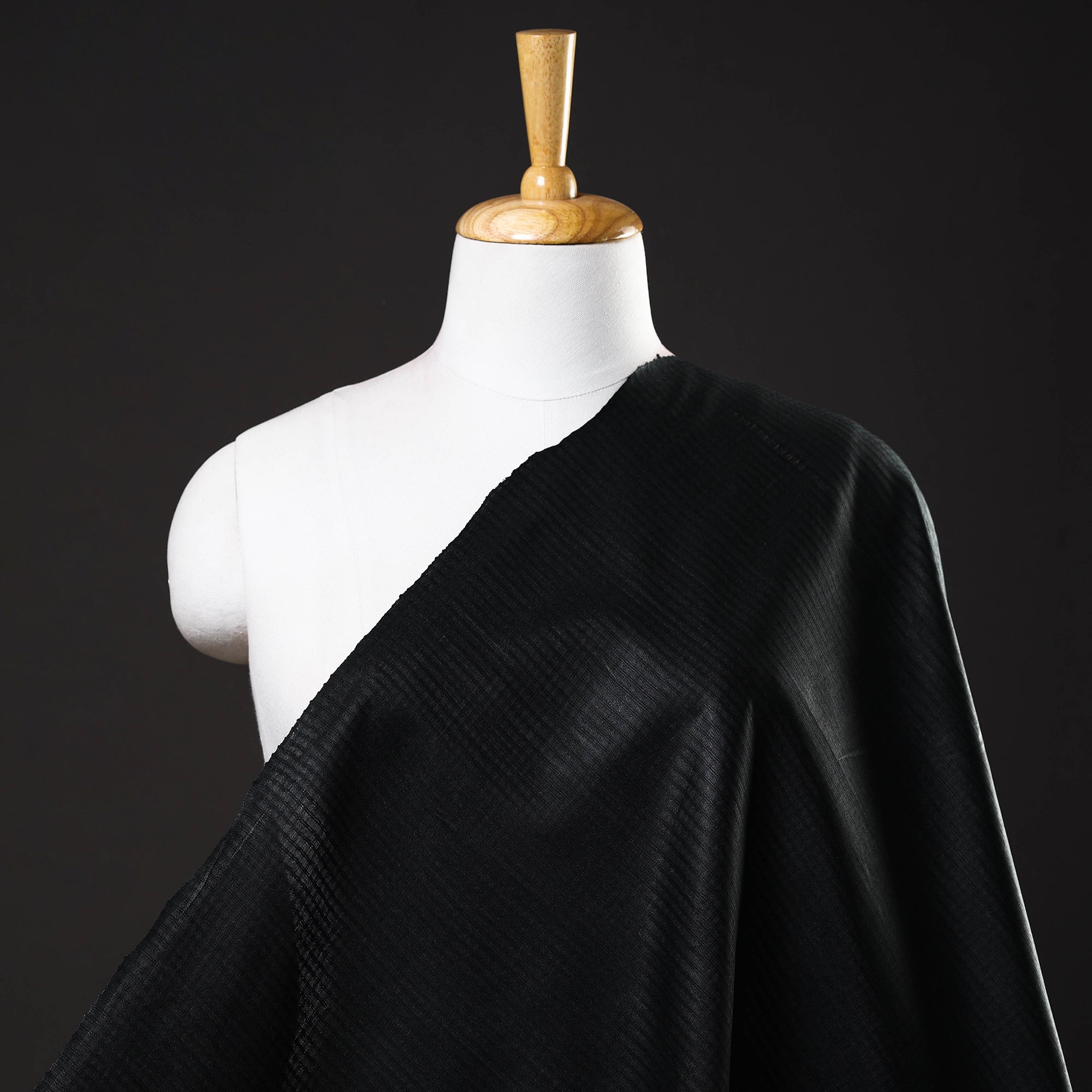 ITOKRI CRAFTS INITIATIVE Black - Vidarbha Tussar Silk Checks Handloom Fabric