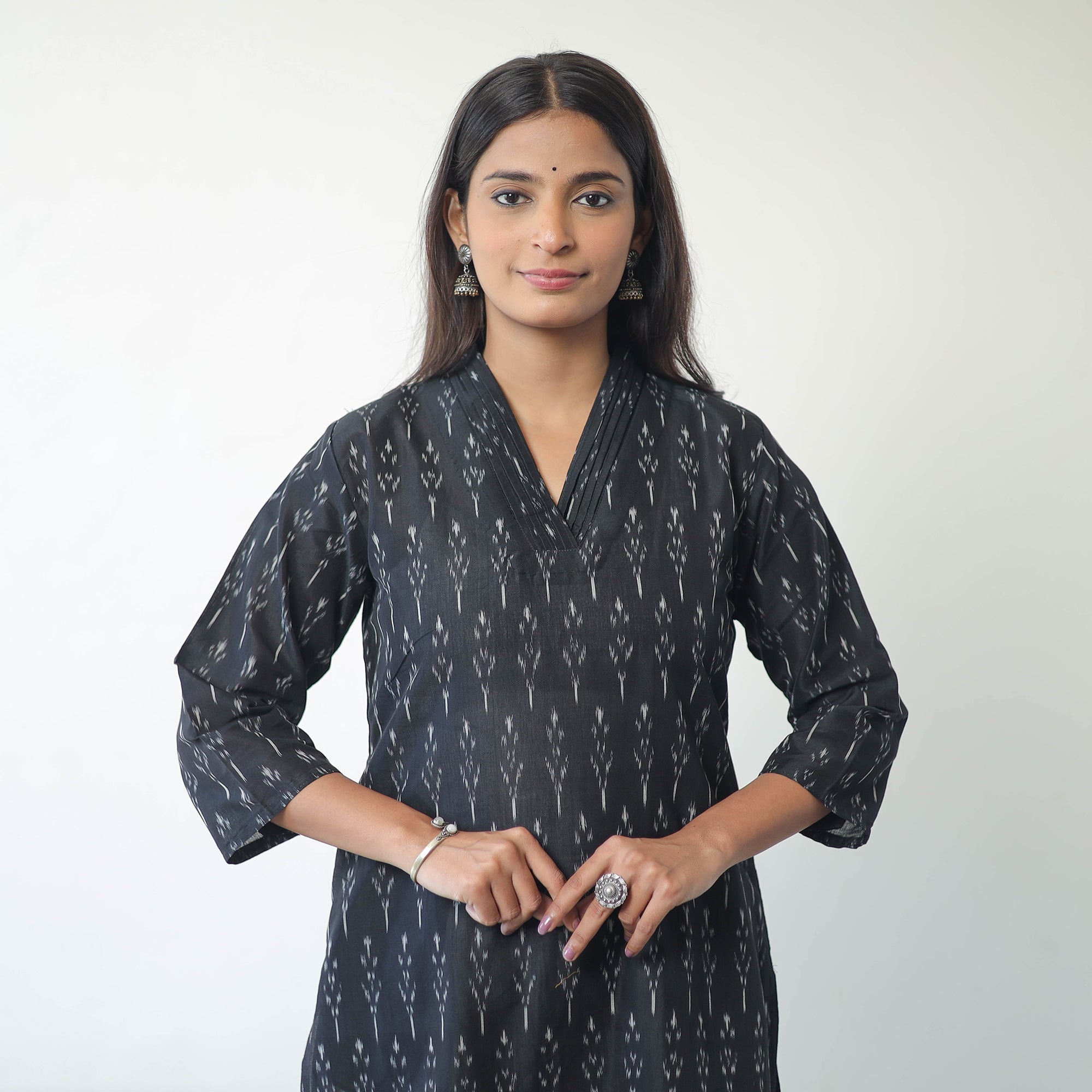 ITOKRI CASUALS Black - Mercerised Cotton Pochampally Ikat Kurta (Straight) 13
