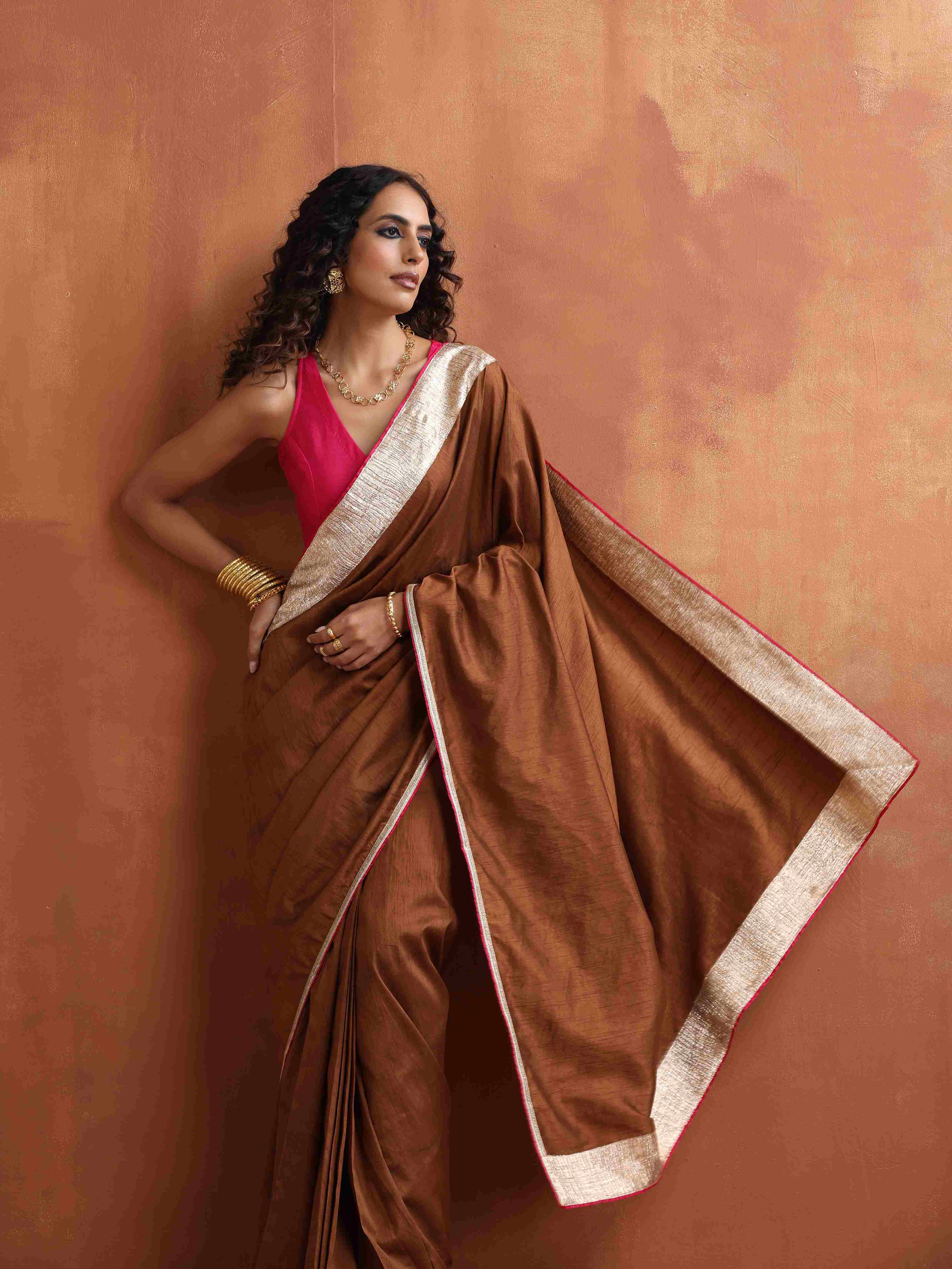 trueBrowns Brown Silk Ready To Wear Saree – Women's - view 3