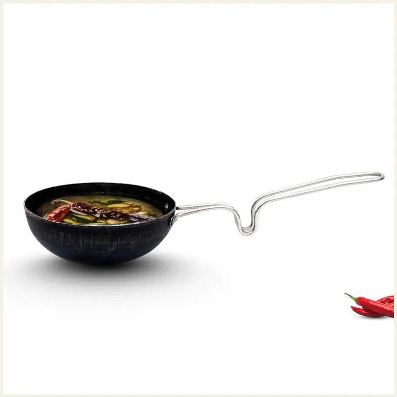 The Indus Valley 100% Pure Sheet Iron Tadka Pan with Stainless Steel Handle, Pre-seasoned, Toxin-free, Induction