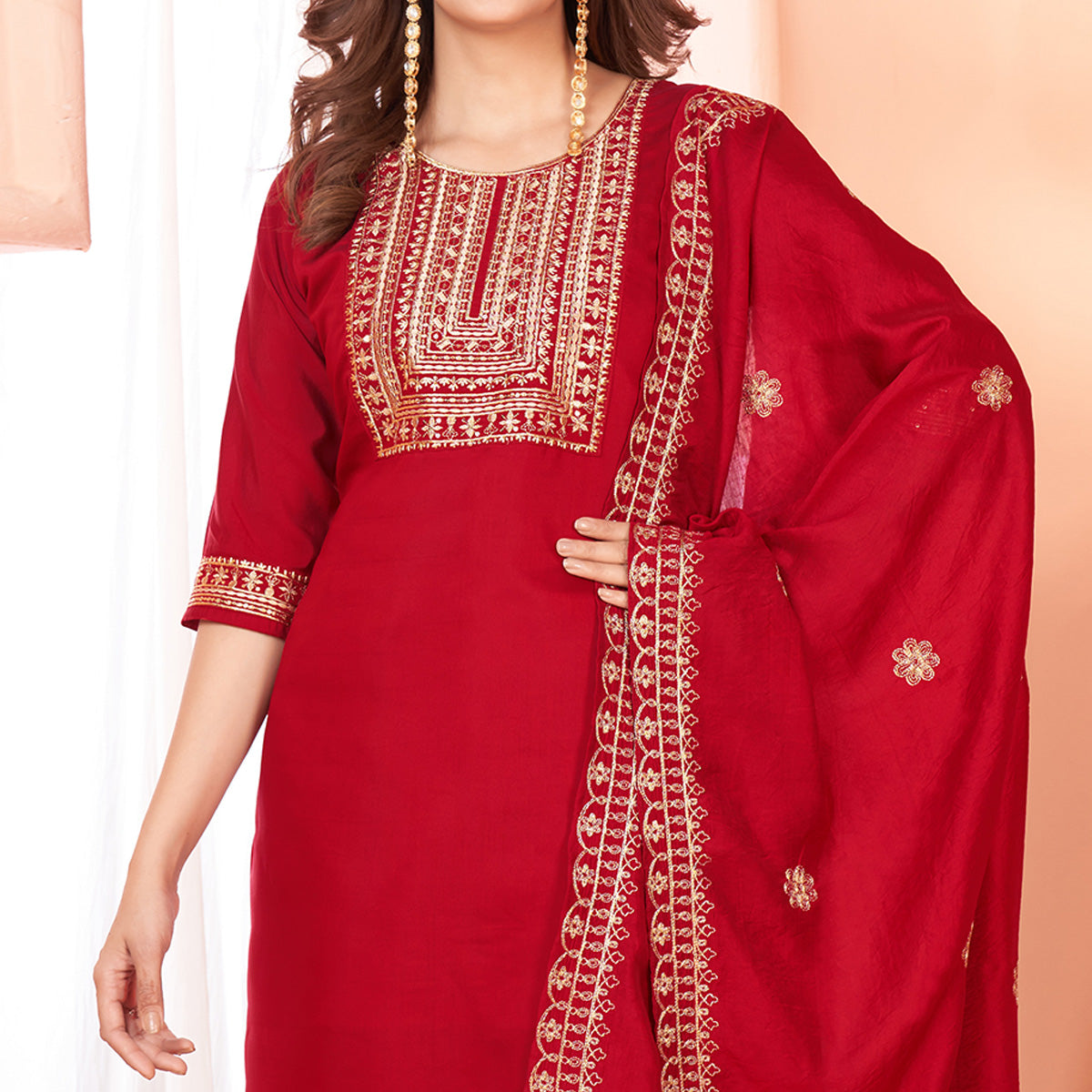 Peachmode Seller Maroon Sequins Embroidered Viscose Salwar Suit - view 3