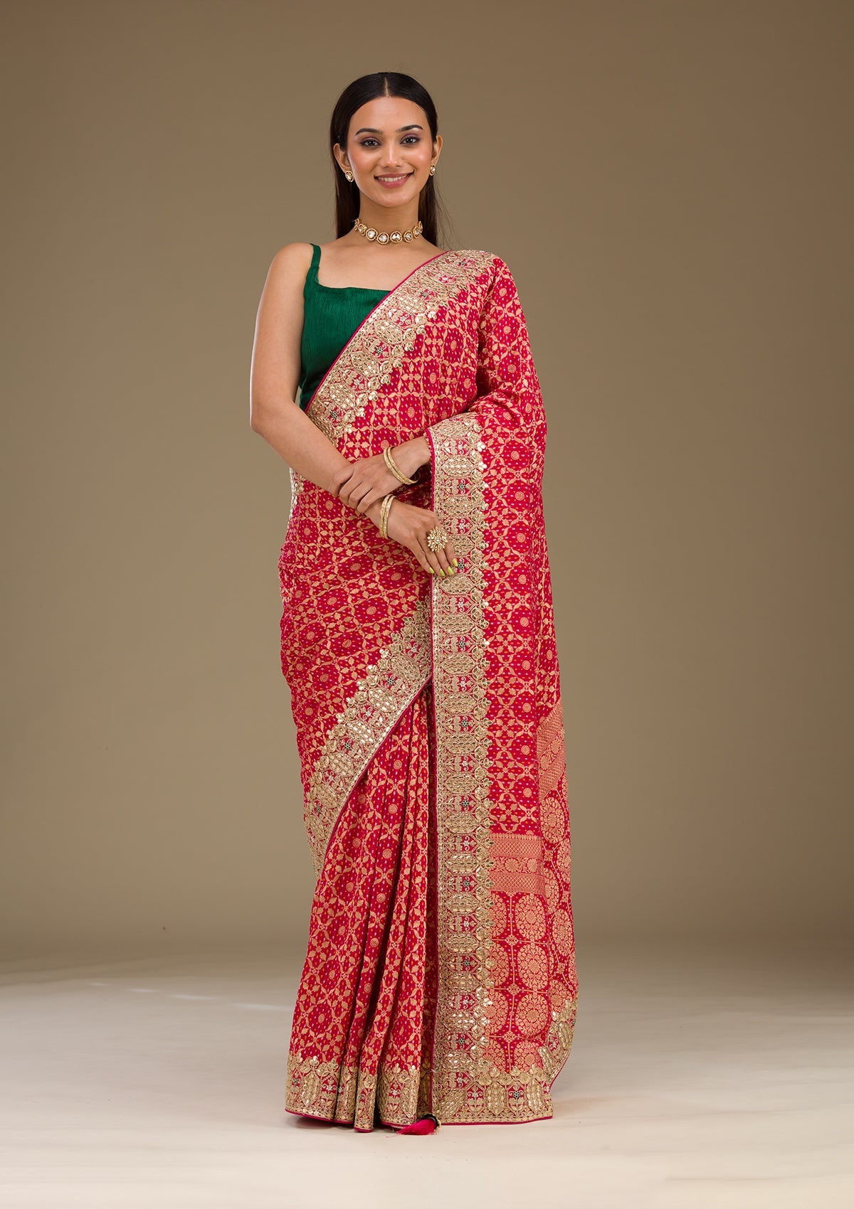 Koskii Rani Pink Gotapatti Chiffon Saree – Women's - view 4